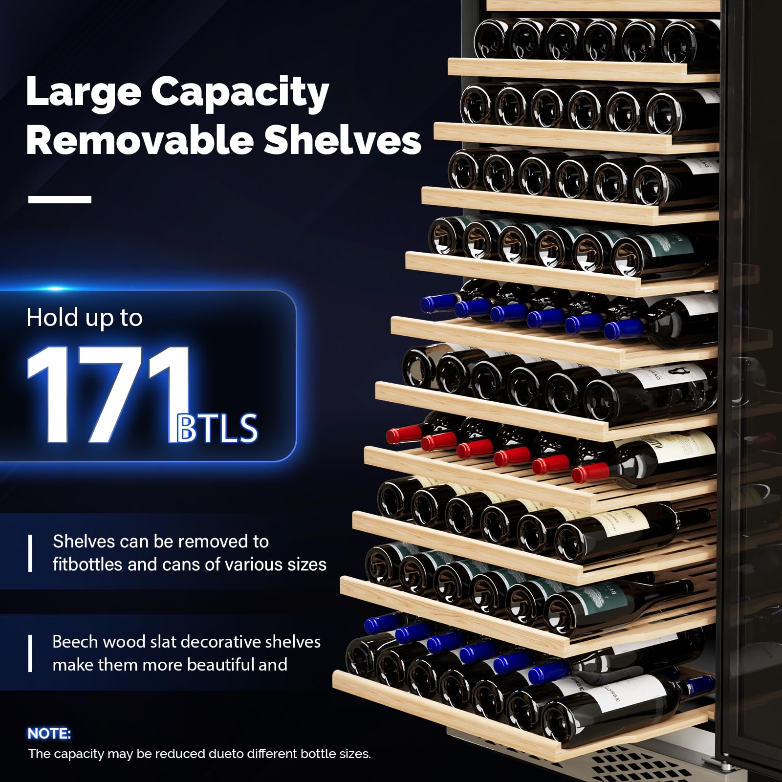 ROVSUN 171-Bottle 24" Wide Wine Cooler Fridge with Digital Temp Control