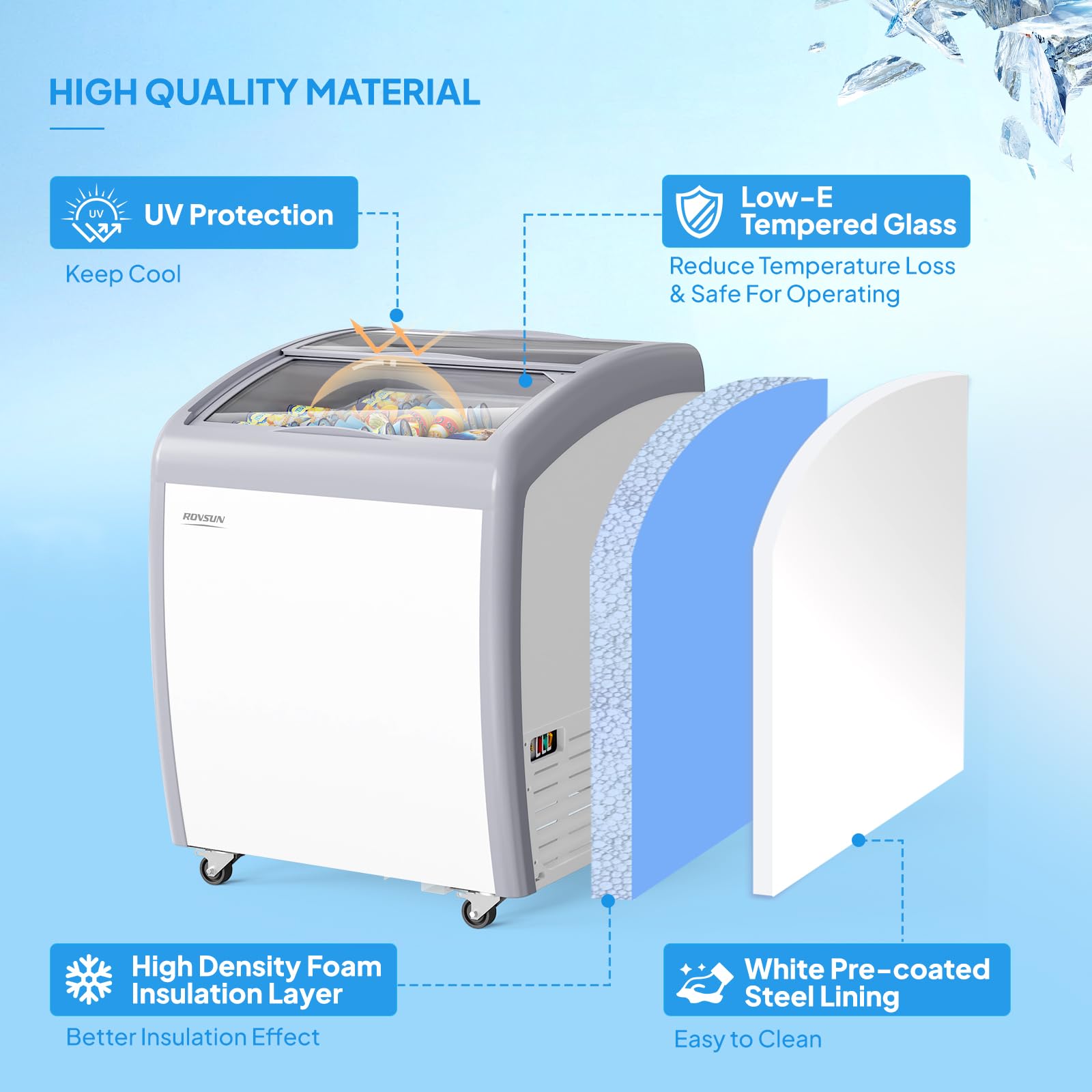 ROVSUN 26" 5.7 Cu.Ft. Curved Top Display Ice Cream Freezer