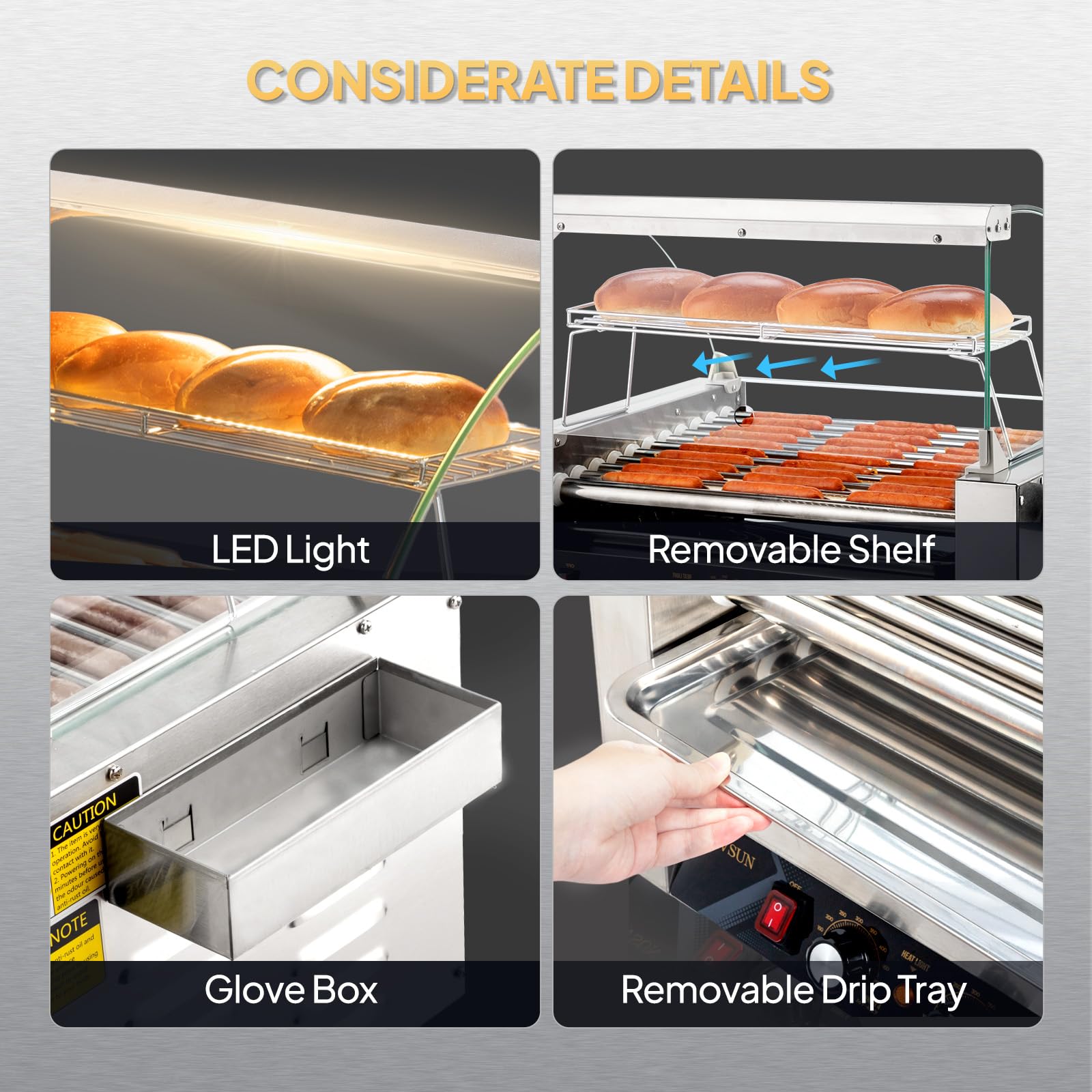 ROVSUN 11 Rollers 1,650W 110V 30 Hot Dog Roller Grill with Cover