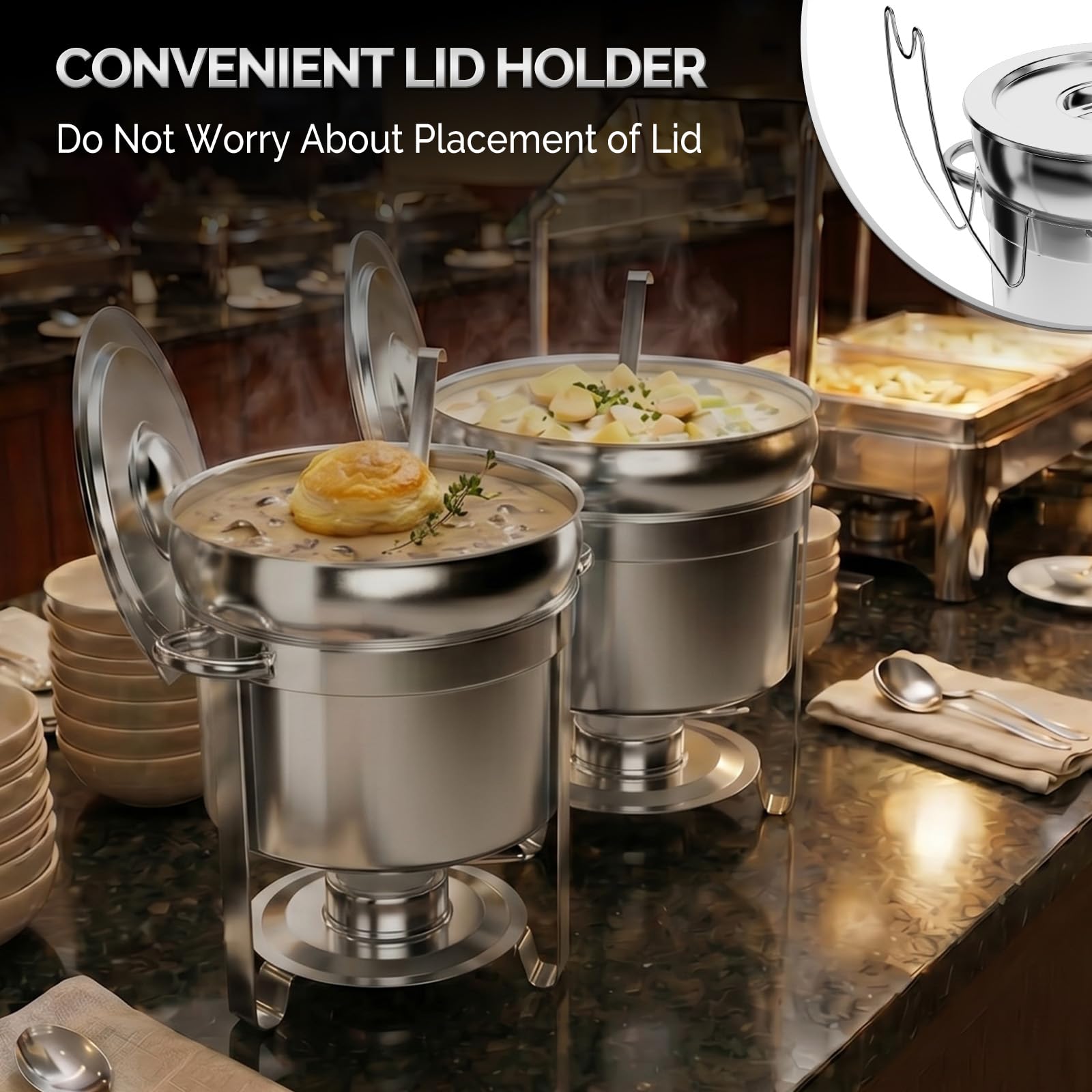 ROVSUN 11 QT Round Silver Buffet Soup Chafer with Lid Holder