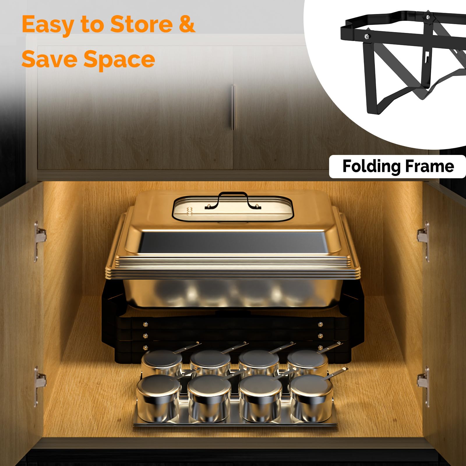 ROVSUN 9 QT Black-Silver Chafing Dish Buffet Set with Glass Lid & Full-Size Pans