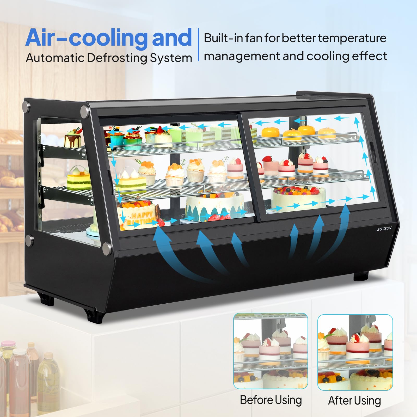 ROVSUN 48" 7.1 Cu.Ft. 400W 110V Black Refrigerated Bakery Display Case