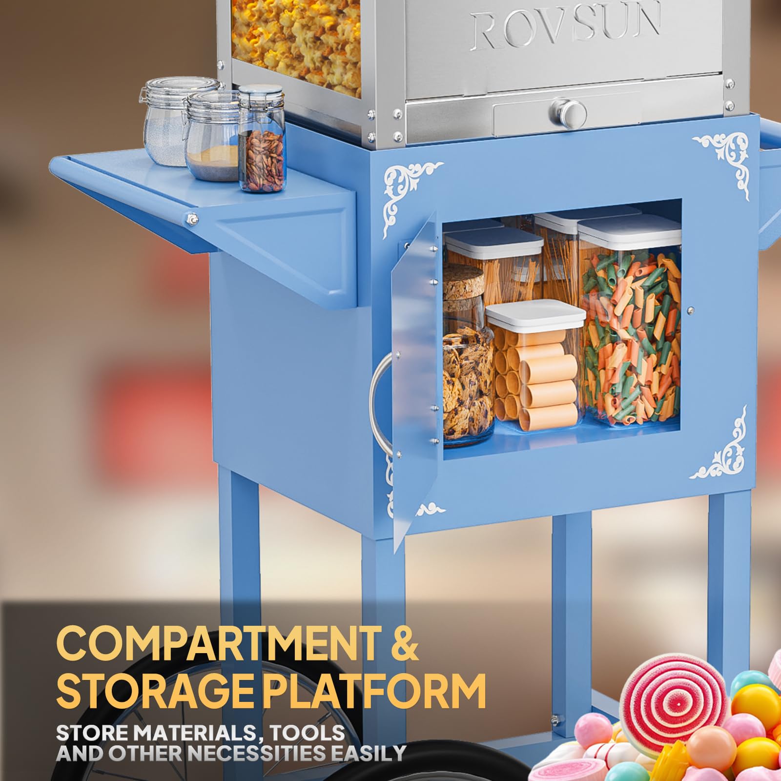 ROVSUN 8 oz Kettle 800W 120V Popcorn Machine Cart Blue