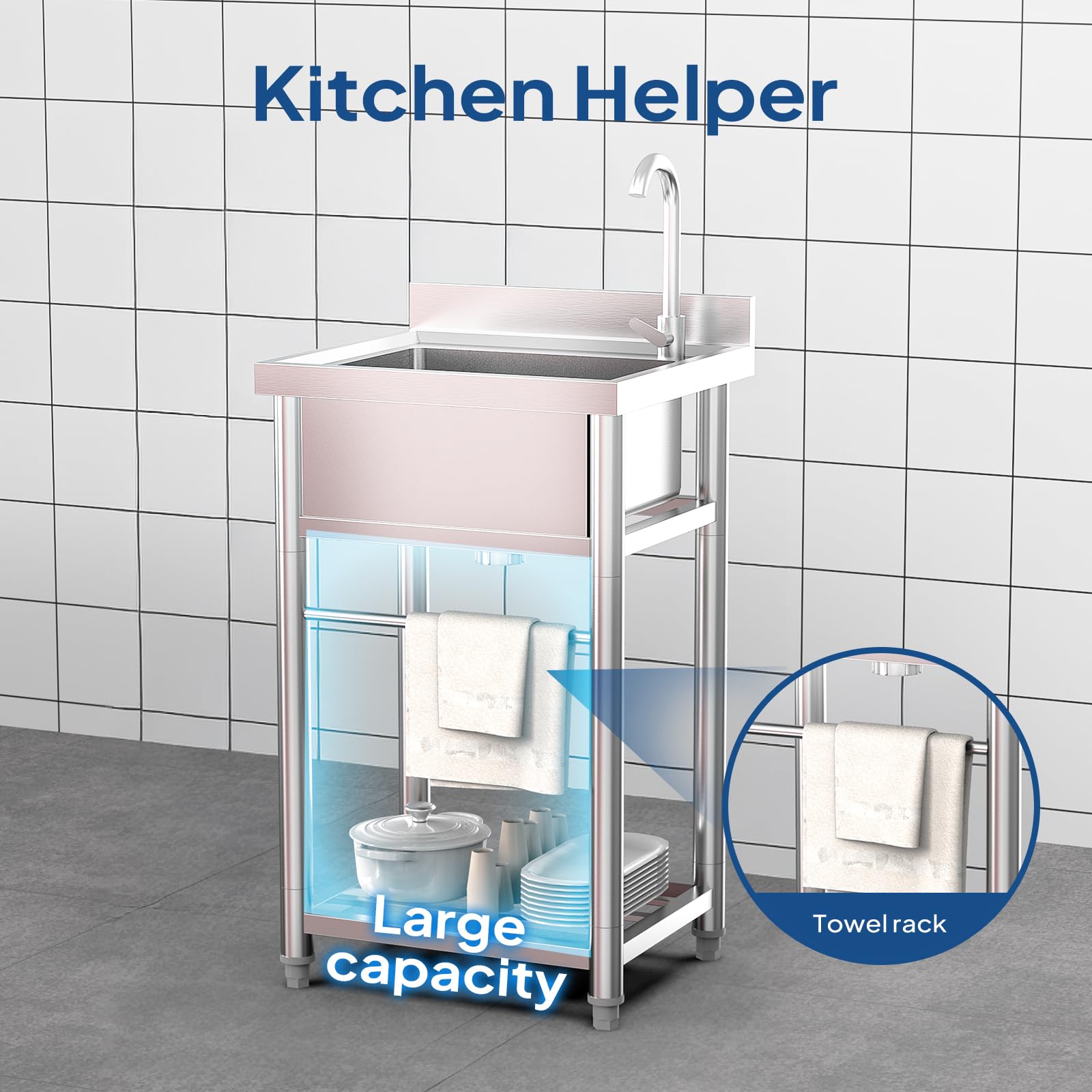 ROVSUN 22" x 20" One Bowl Stainless Steel Sink with Faucet