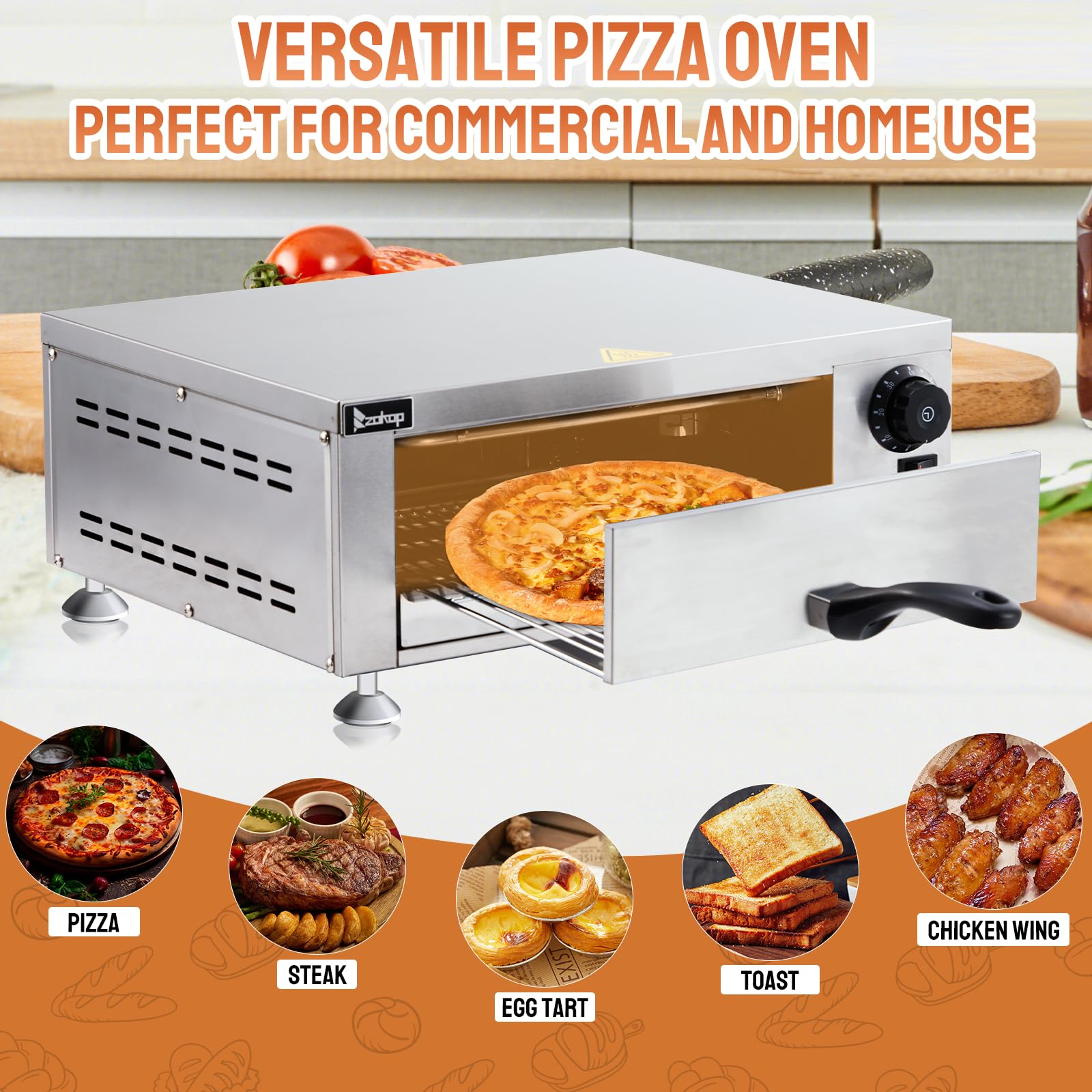 12" 1100W 110V Single Deck Pizza Oven Countertop Silver