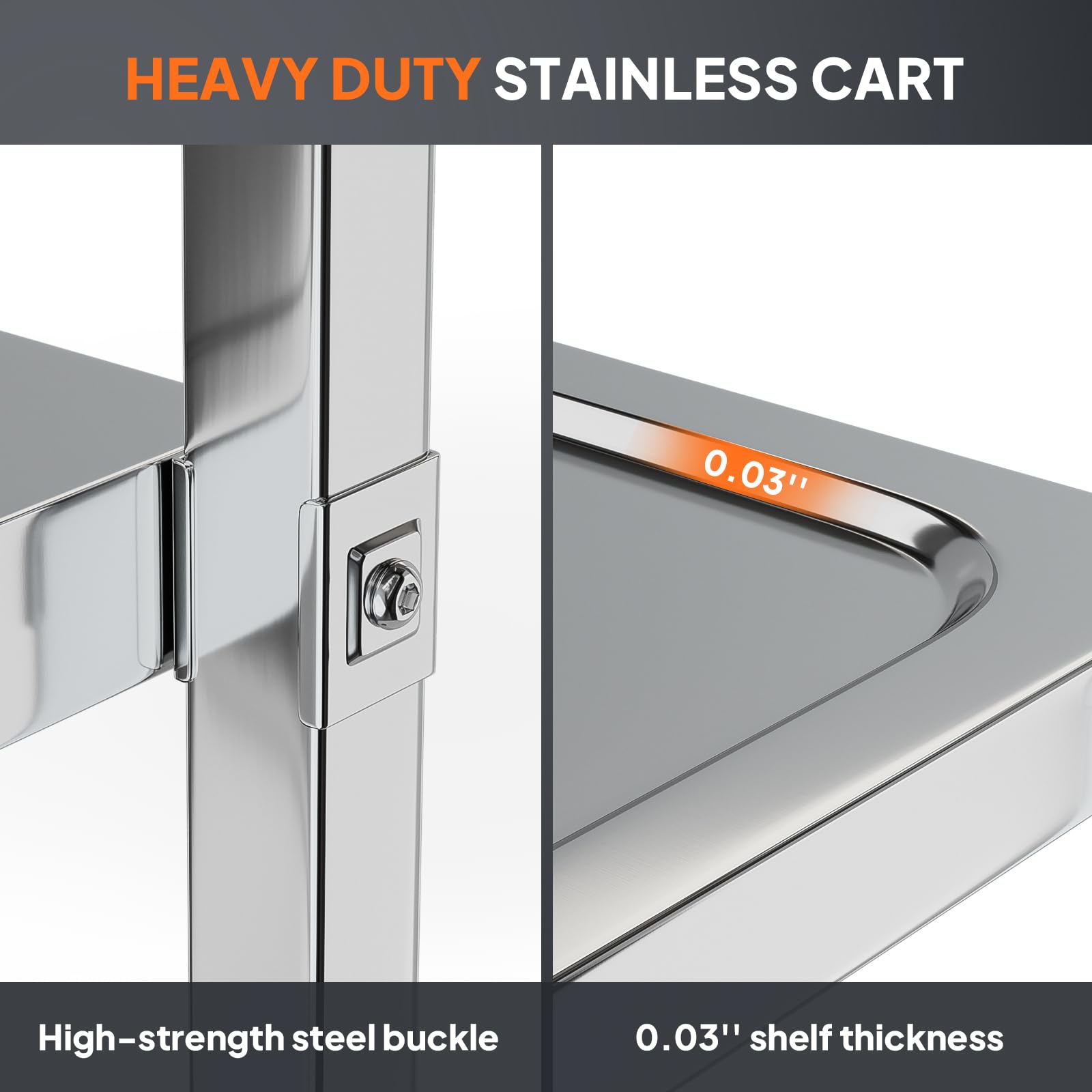 3-Tier 37" x 19" 330 lb. Capacity Stainless Steel Utility Cart