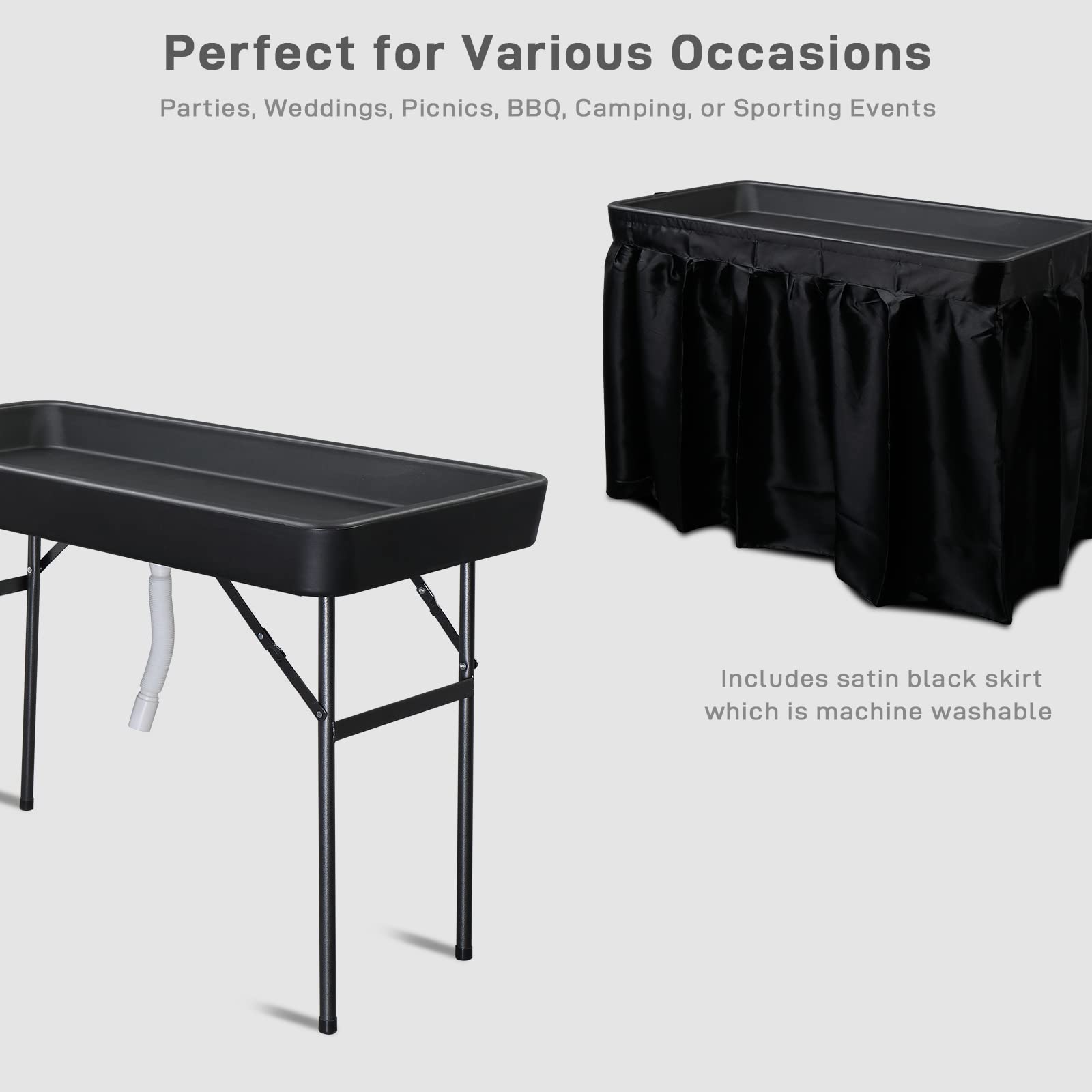 4 FT Party Ice Cooler Folding Table with Matching Skirt Black