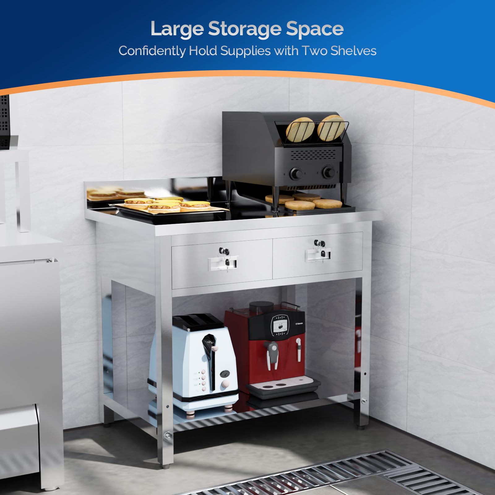 ROVSUN 36" x 24" Stainless Steel Work Table with 2 Drawers