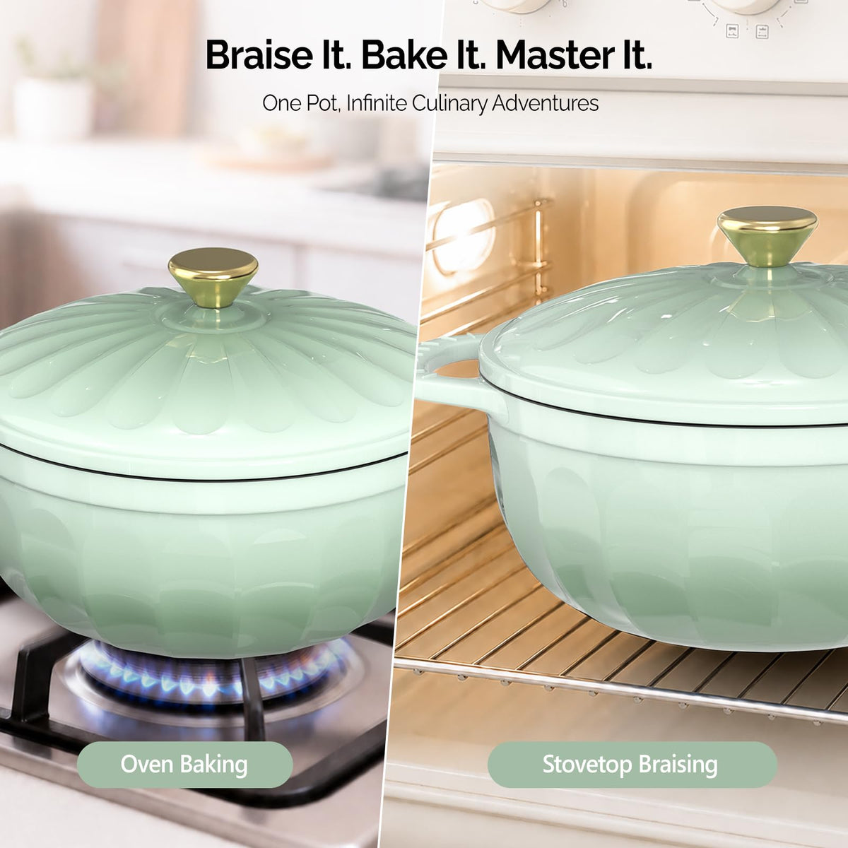 ROVSUN 7.5 QT Enameled Cast Iron Round Dutch Oven Green Gradient