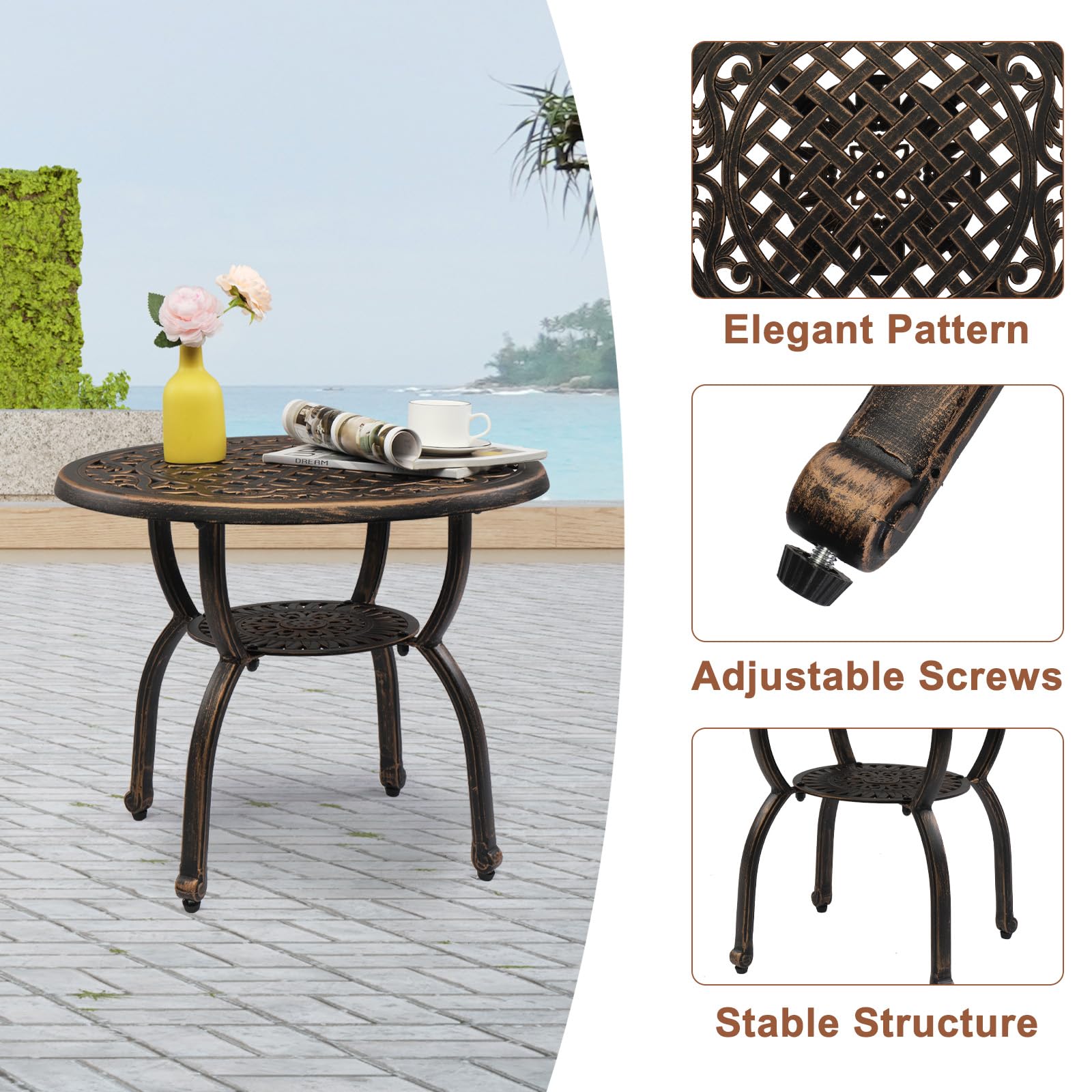 22" Round Cast Aluminum Outdoor Side Table Bronze