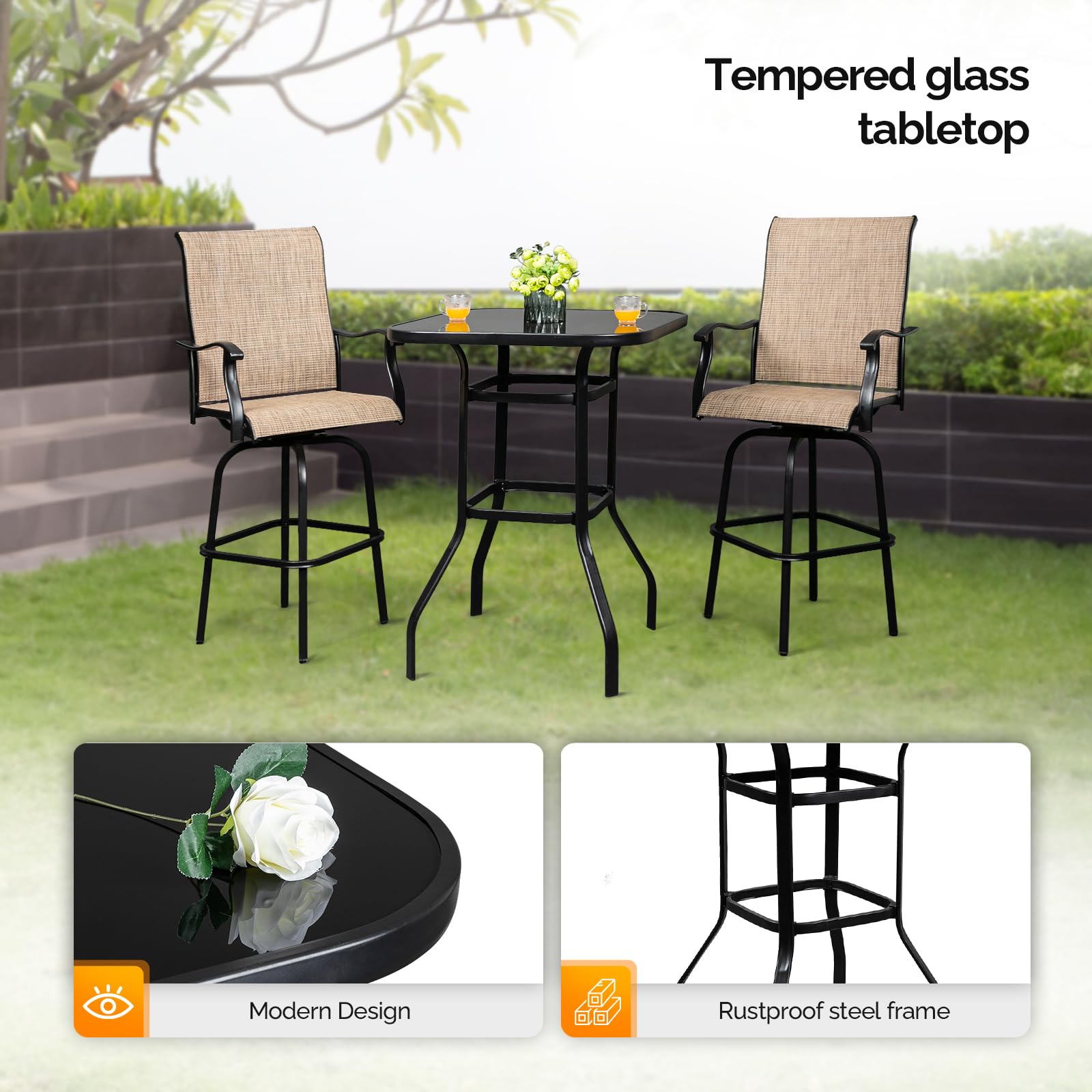 40" Outdoor Patio Bar Height Table Black
