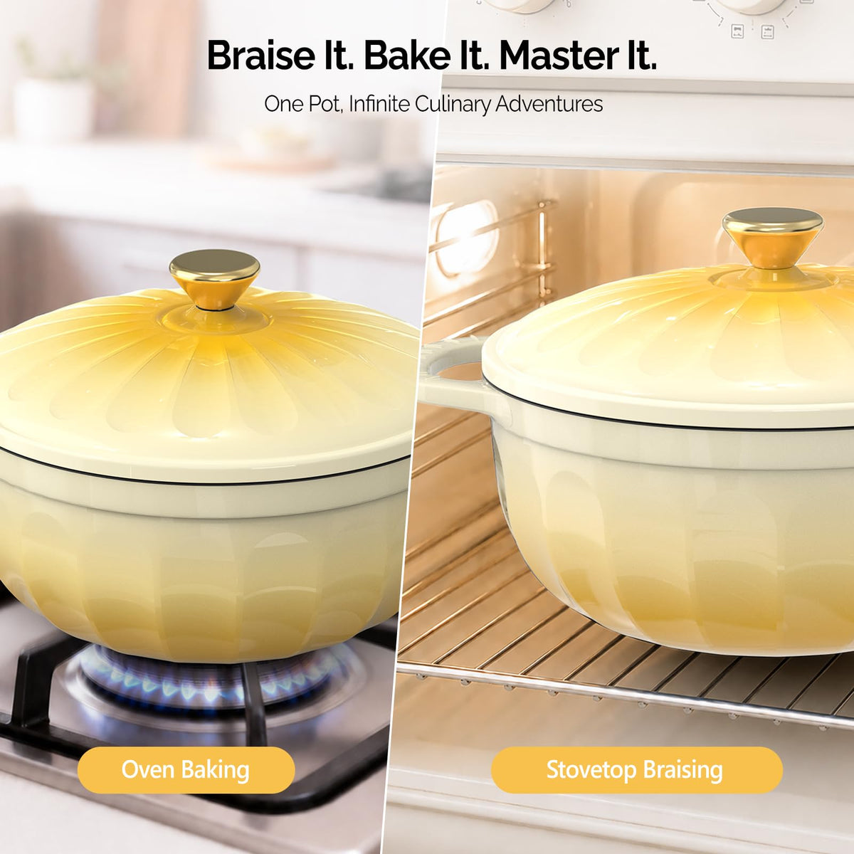 ROVSUN 7.5 QT Enameled Cast Iron Round Dutch Oven Yellow Gradient
