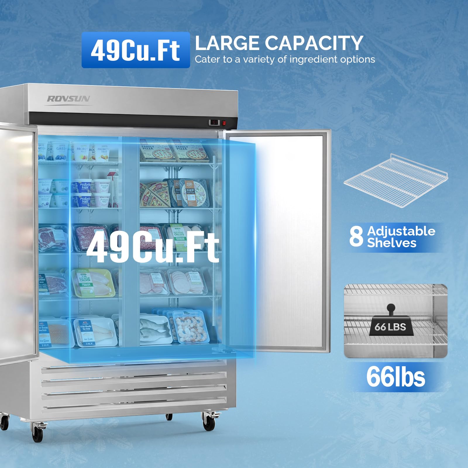 ROVSUN 54" 49 Cu.Ft.Double Door Reach-In Freezer