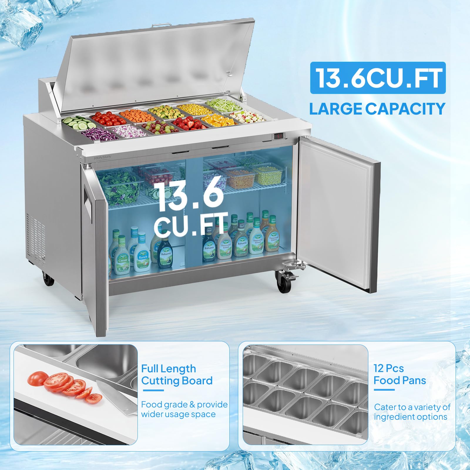 ROVSUN 49" 12-Pan Refrigerated Salad Sandwich Prep Table