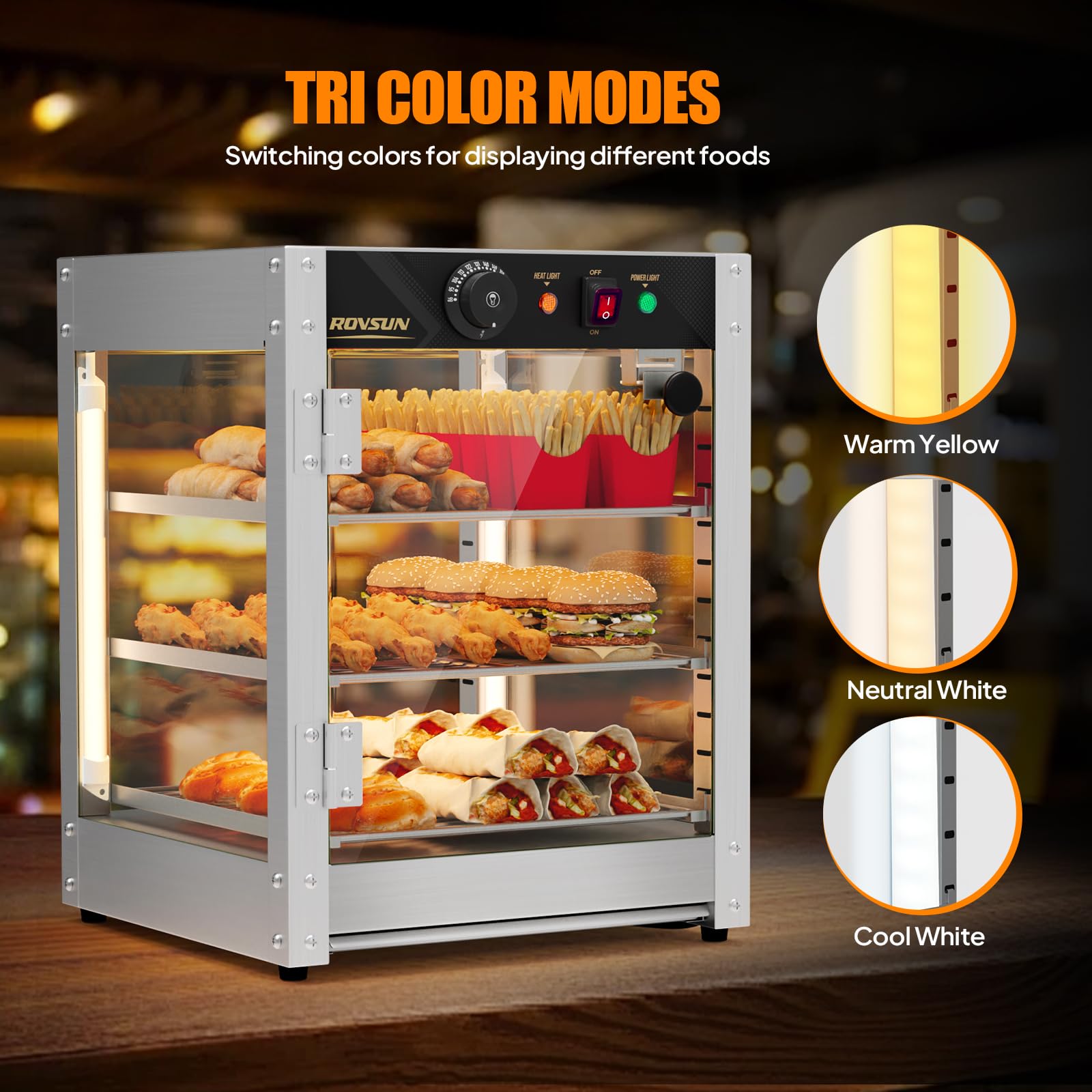 ROVSUN 3-Tier 15" 800W 110V Food Warmer Cabinet for Pizza, Pretzel