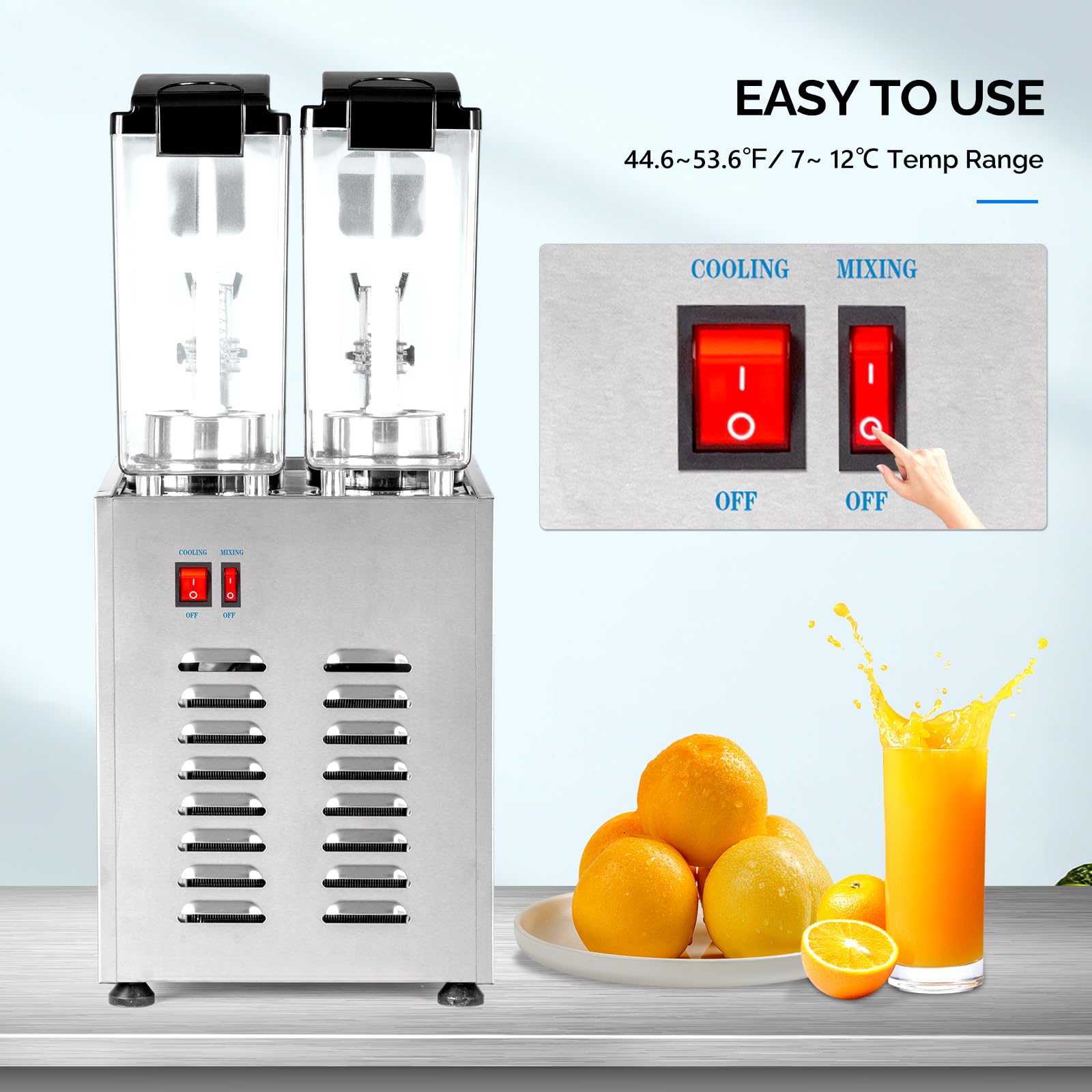 ROVSUN 5.2 Gallon 200W 110V 2 Tank Refrigerated Beverage Dispenser for Juice & Cold Drink