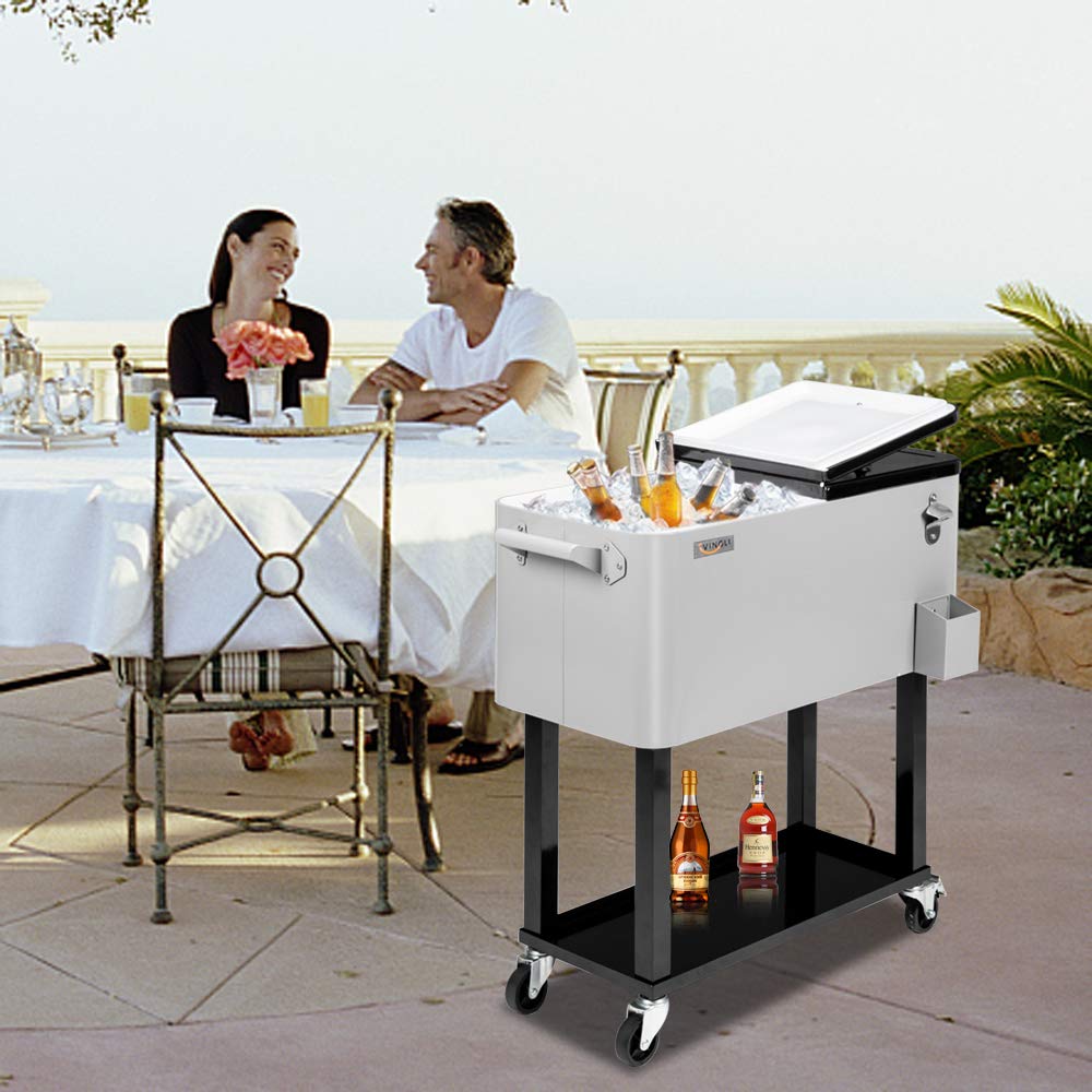 80 Quart Portable Outdoor Patio Rolling Cooler Cart Grey