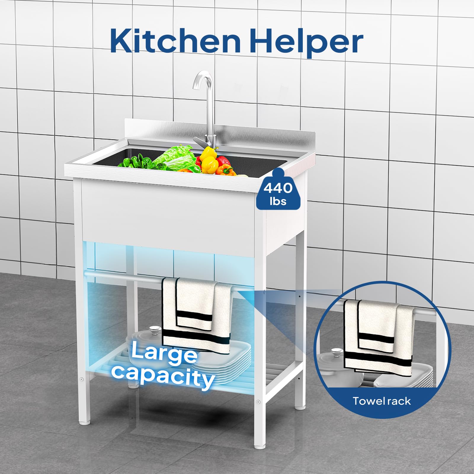 ROVSUN 28" x 19" One Bowl Stainless Steel Sink with Faucet