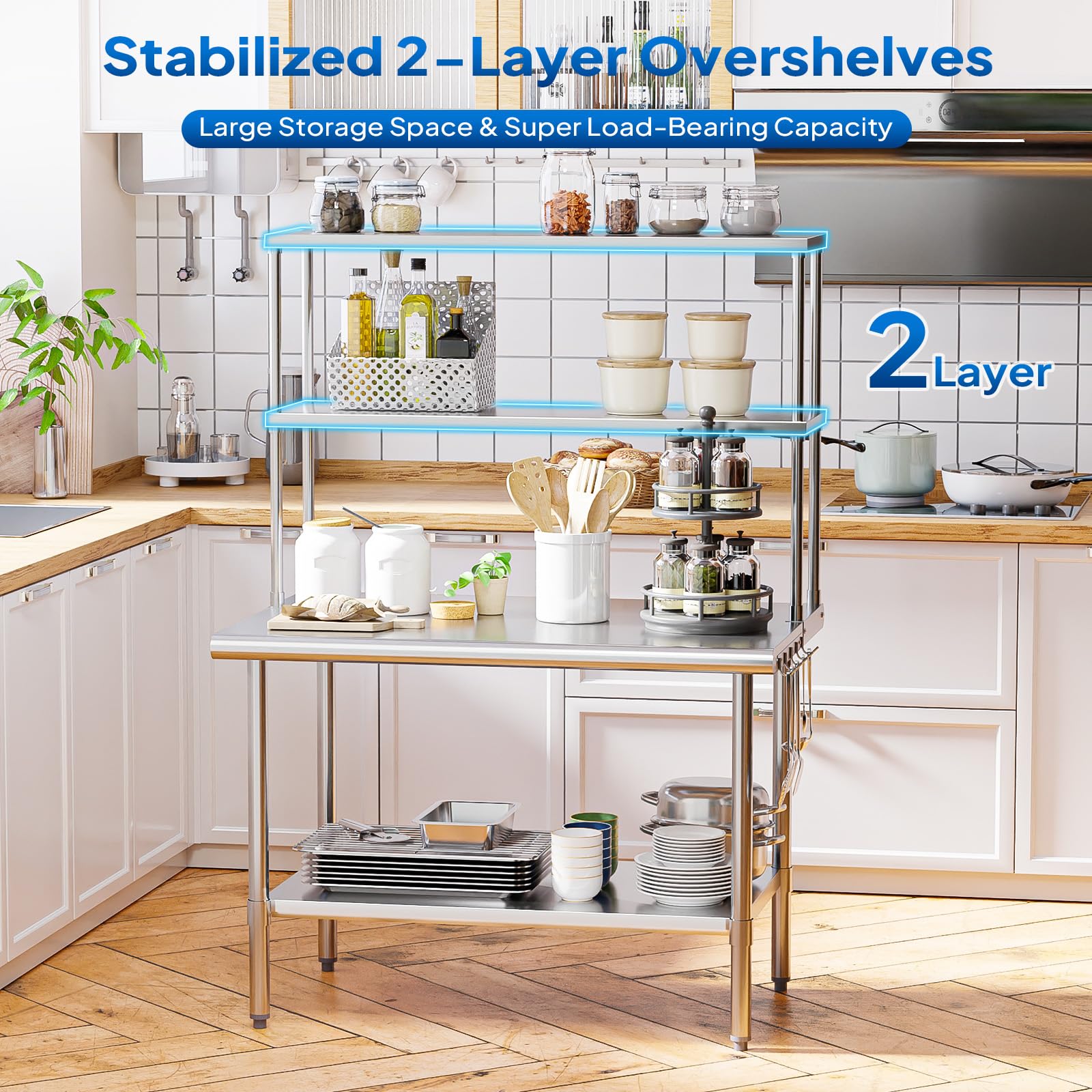 ROVSUN 48" X 30" Stainless Steel Table with Overshelves