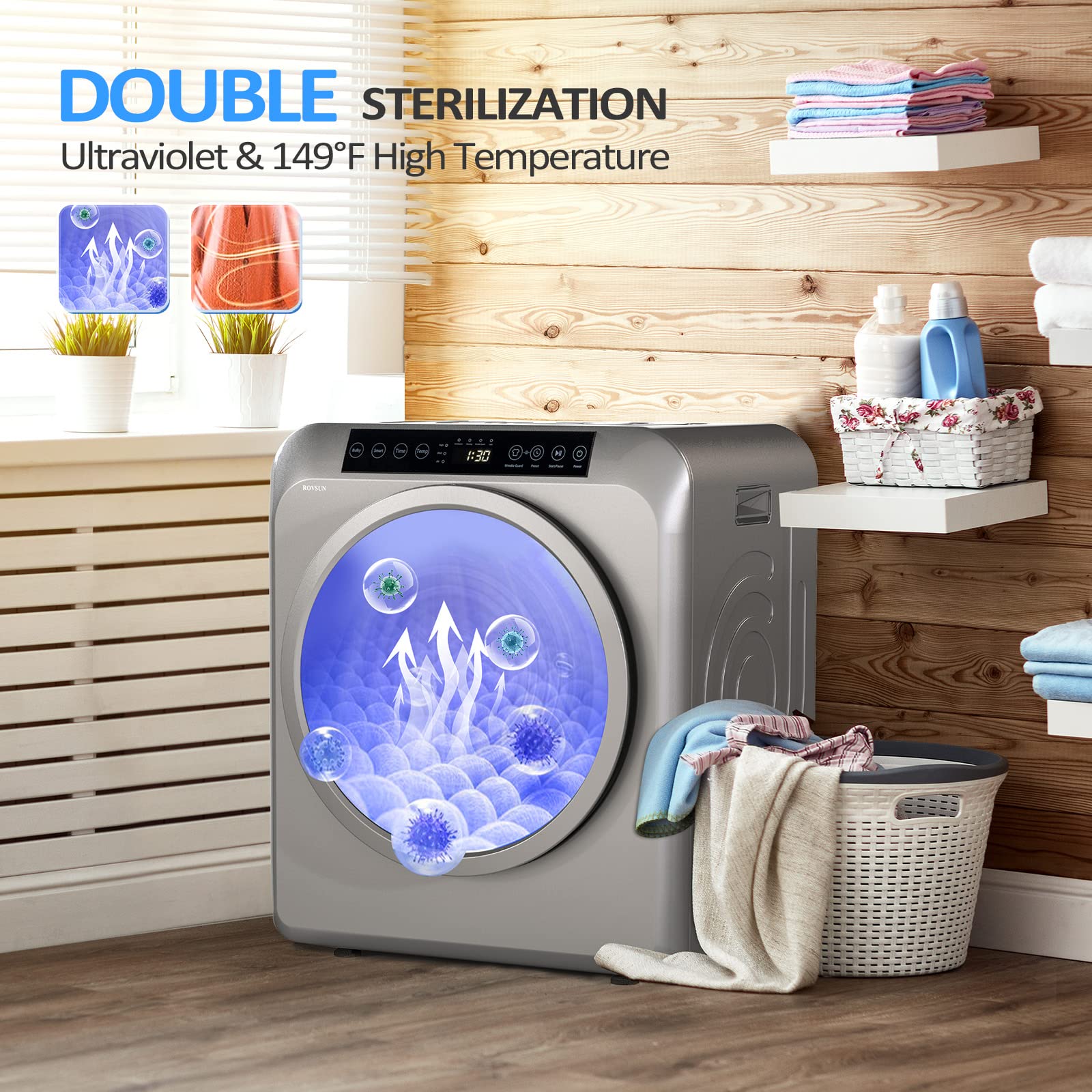 ROVSUN 3.5 Cu.Ft. 1,300W 110V Tumble Clothes Dryer with LED Touch Screen Grey
