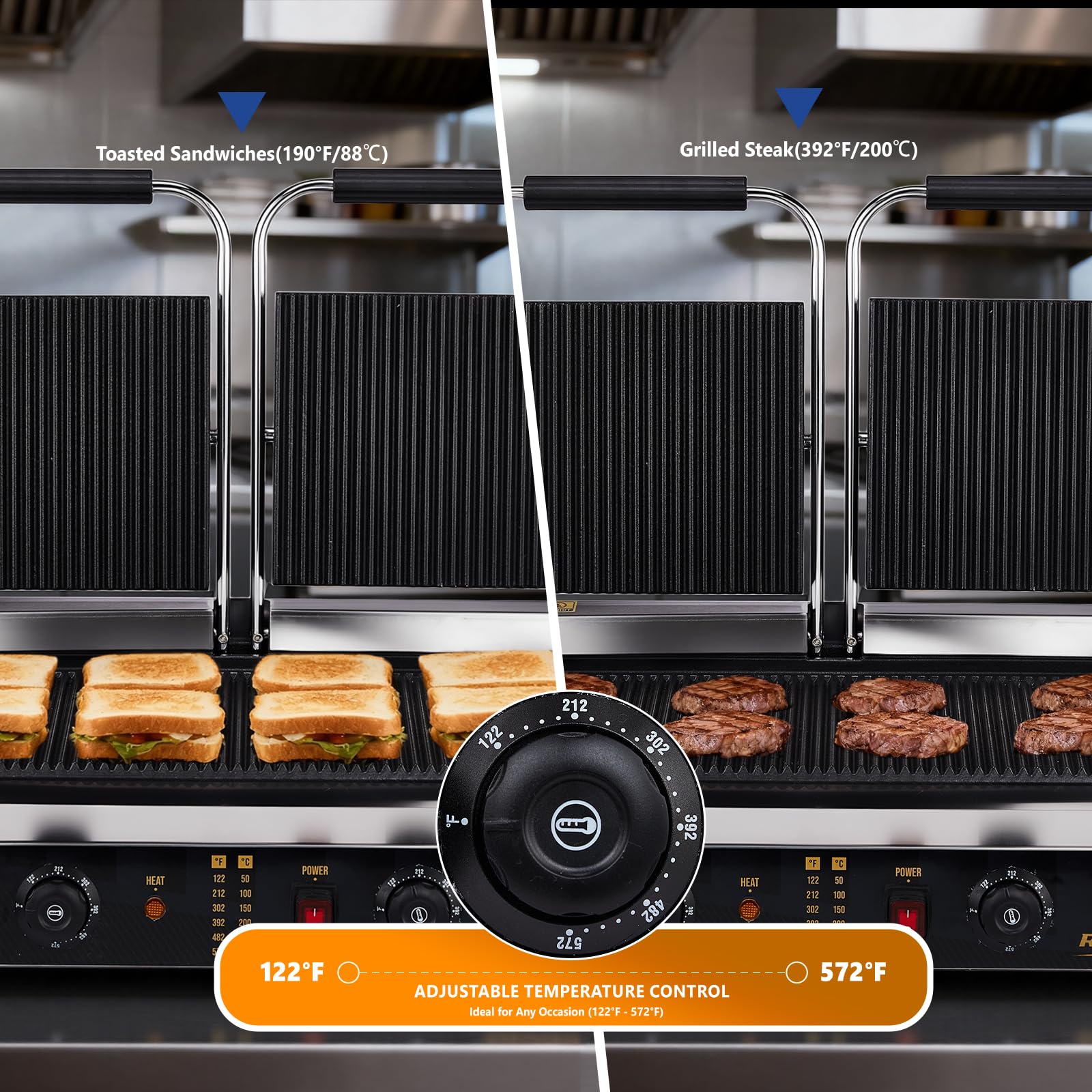 ROVSUN 22" 3600W 110V Commercial Panini Press Grill with Adjustable Temp