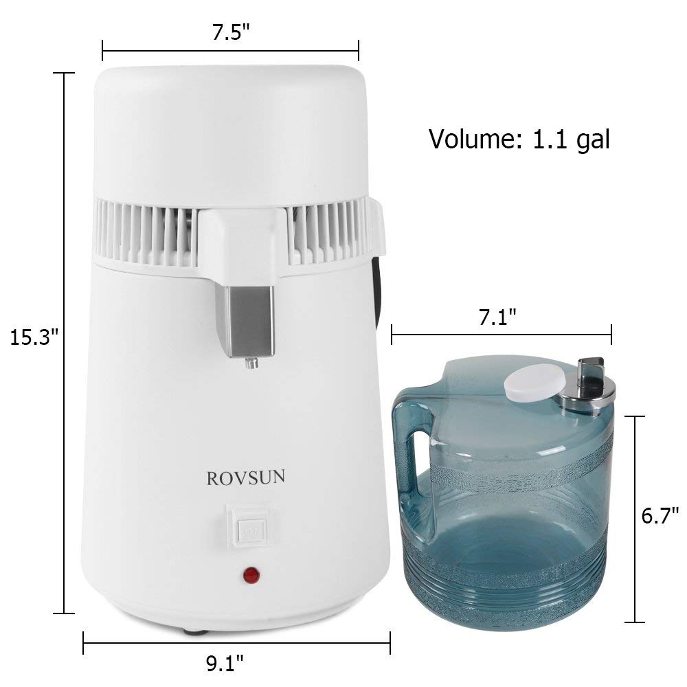 ROVSUN 1.1 Gal 750W 110V Water Distiller Countertop White