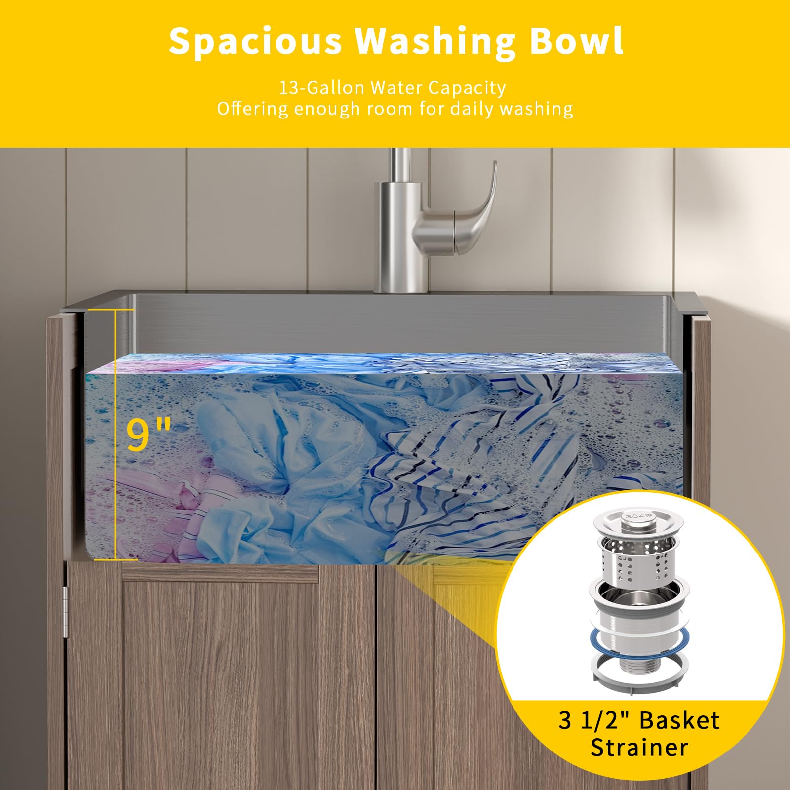 ROVSUN 24" x 20" Utility Sink with Cabinet for Kitchen Laundry Room Brown