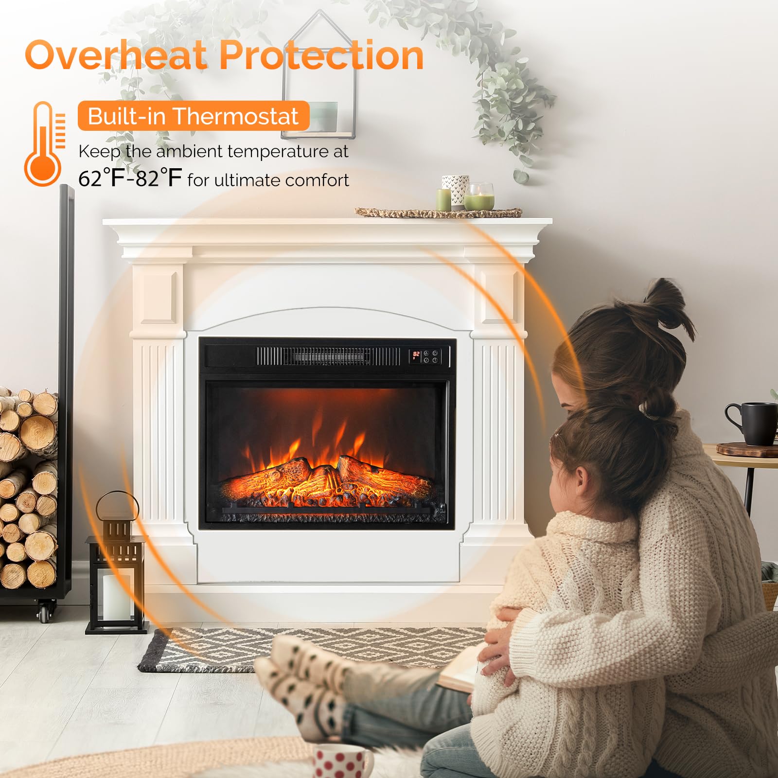 ROVSUN 23'' High Electric Fireplace Inserts with APP & Remote