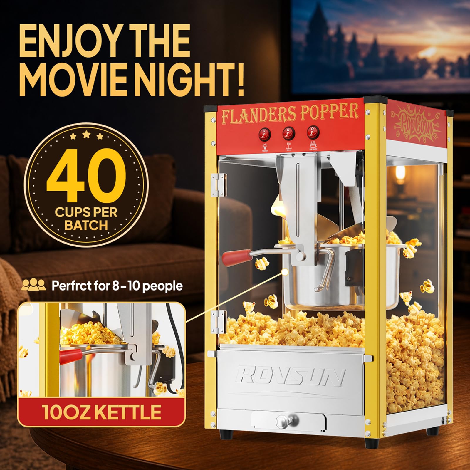 ROVSUN Commercial Red Popcorn Machine with 10 Oz Kettle