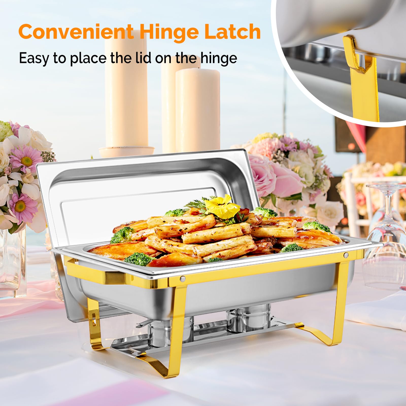 ROVSUN 9 QT Rectangle Gold Chafing Dish Set with Full Size Pans