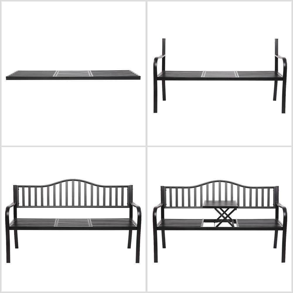 59" Outdoor Bench Metal with Built in Table