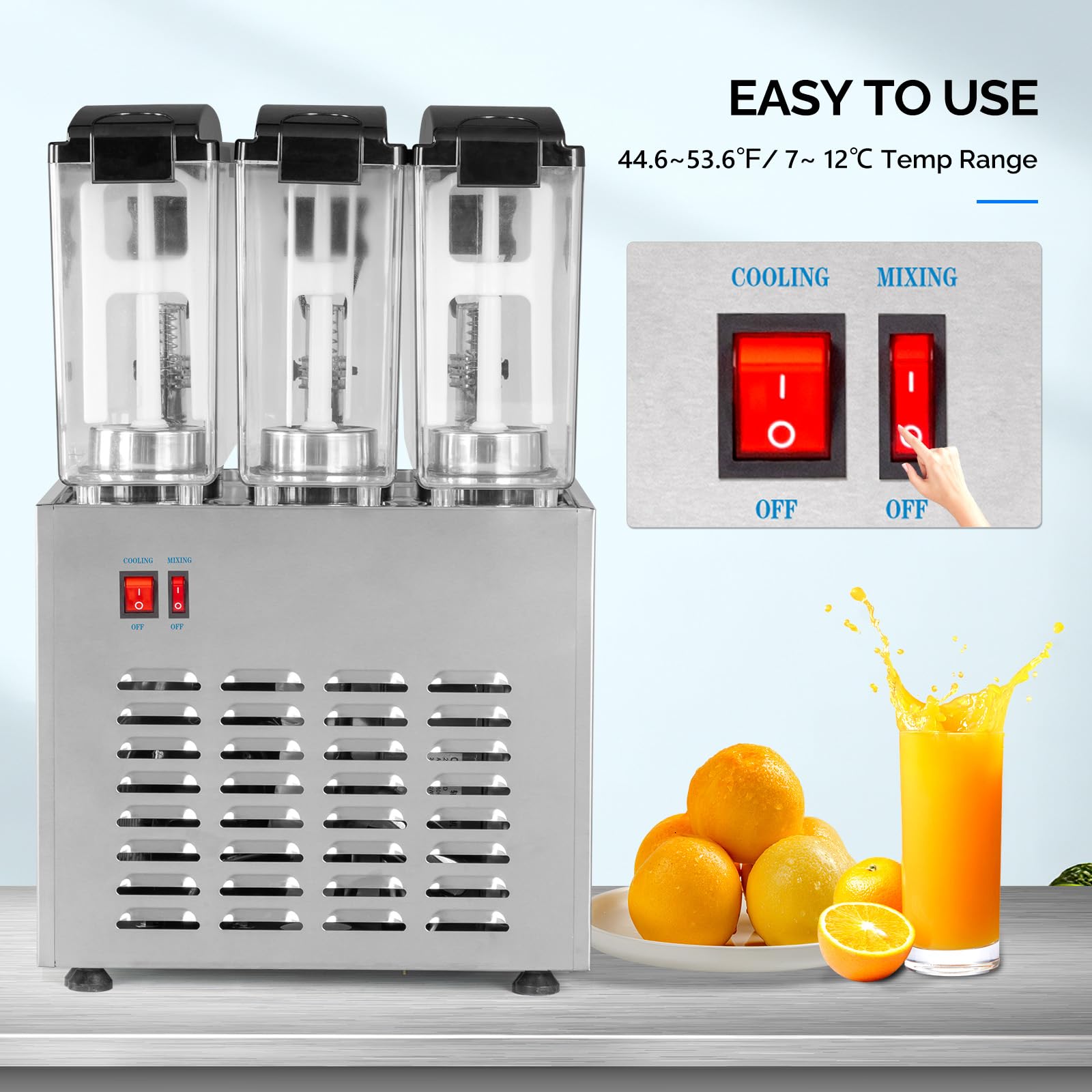 ROVSUN 7.8 Gallon 270W 110V 3 Tank Refrigerated Beverage Dispenser for Juice & Cold Drink