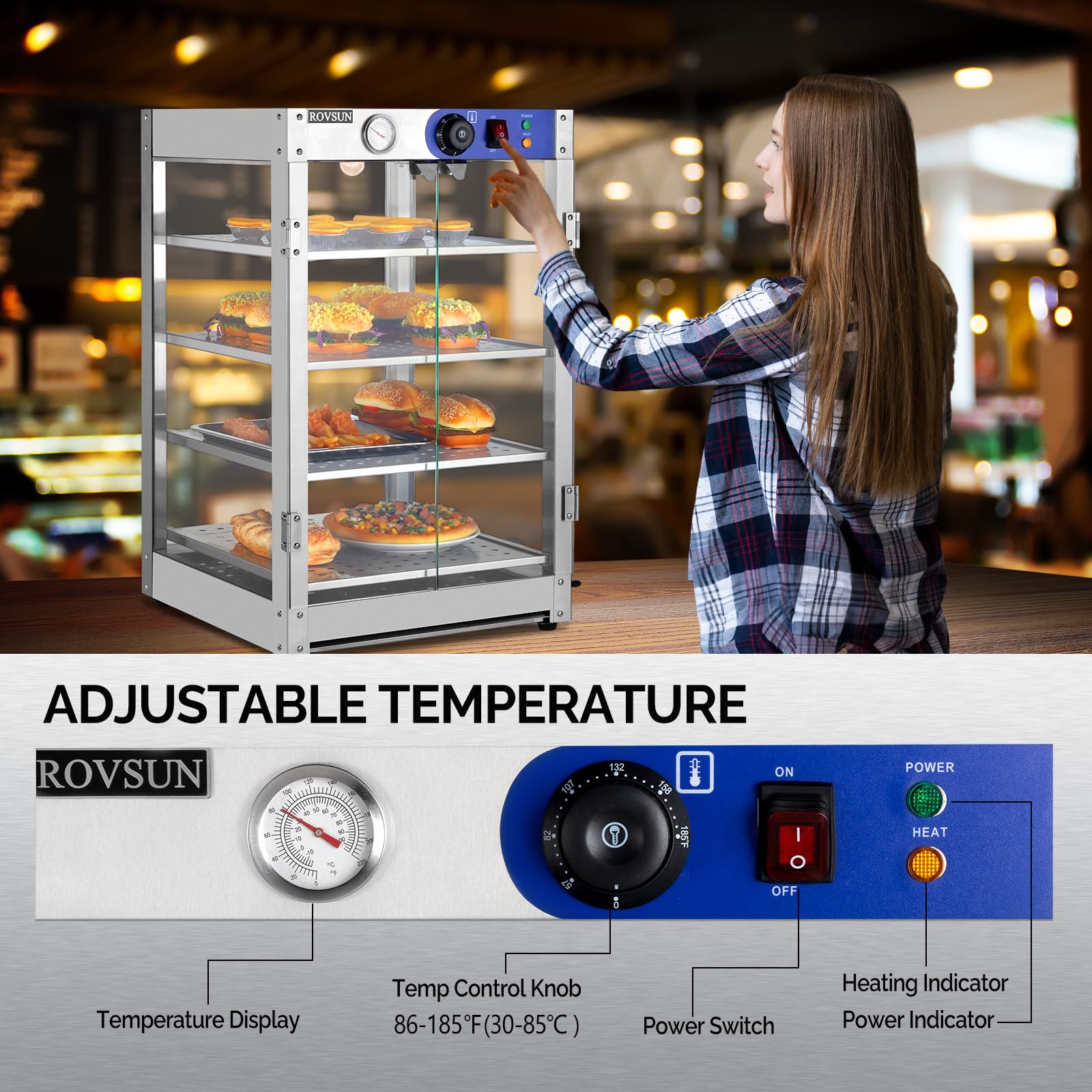ROVSUN 4-Tier 18" 800W 110V Hot Food Warmer Display Case Countertop