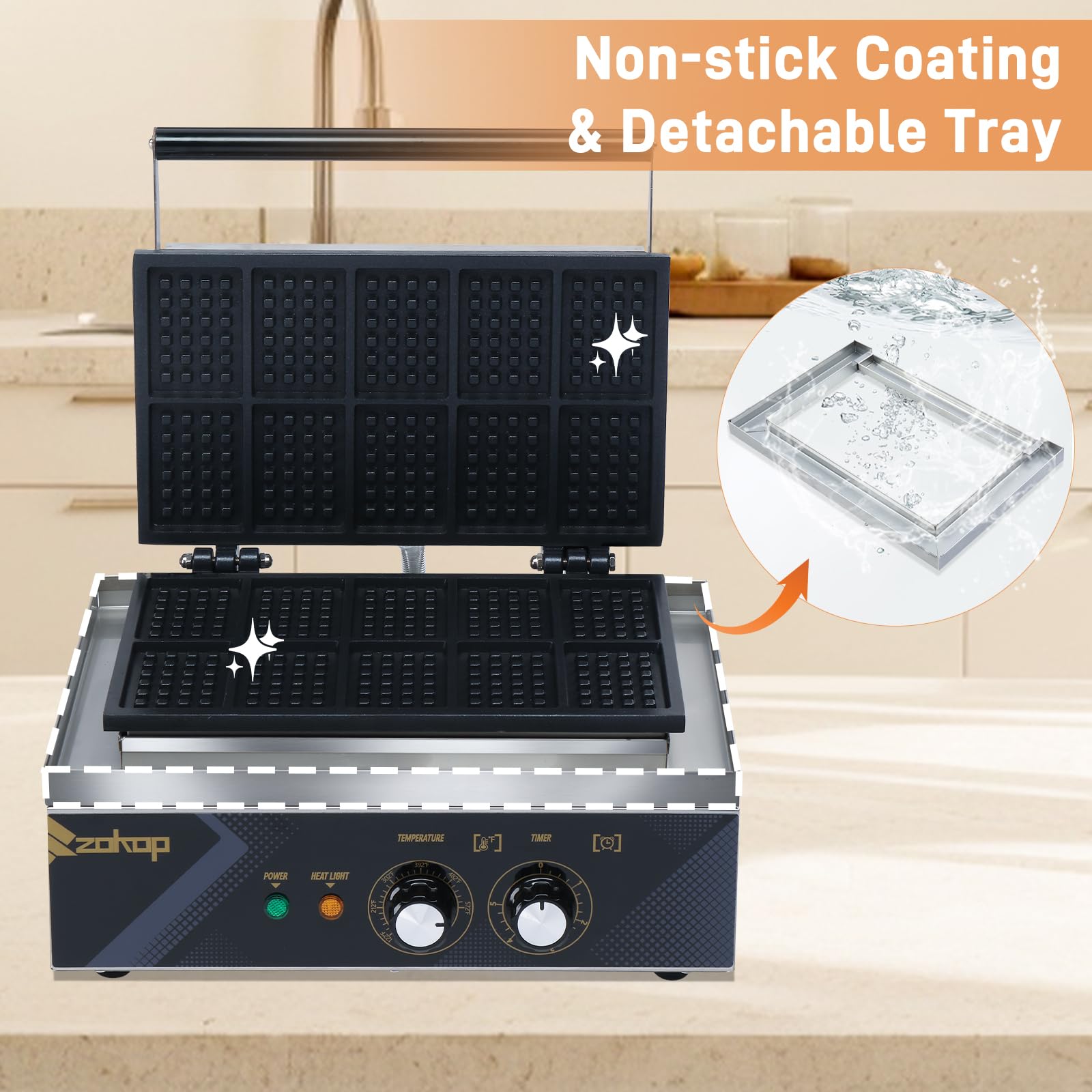 10 Grids 1550W 110V Electric Non-Stick Belgian Waffle Maker