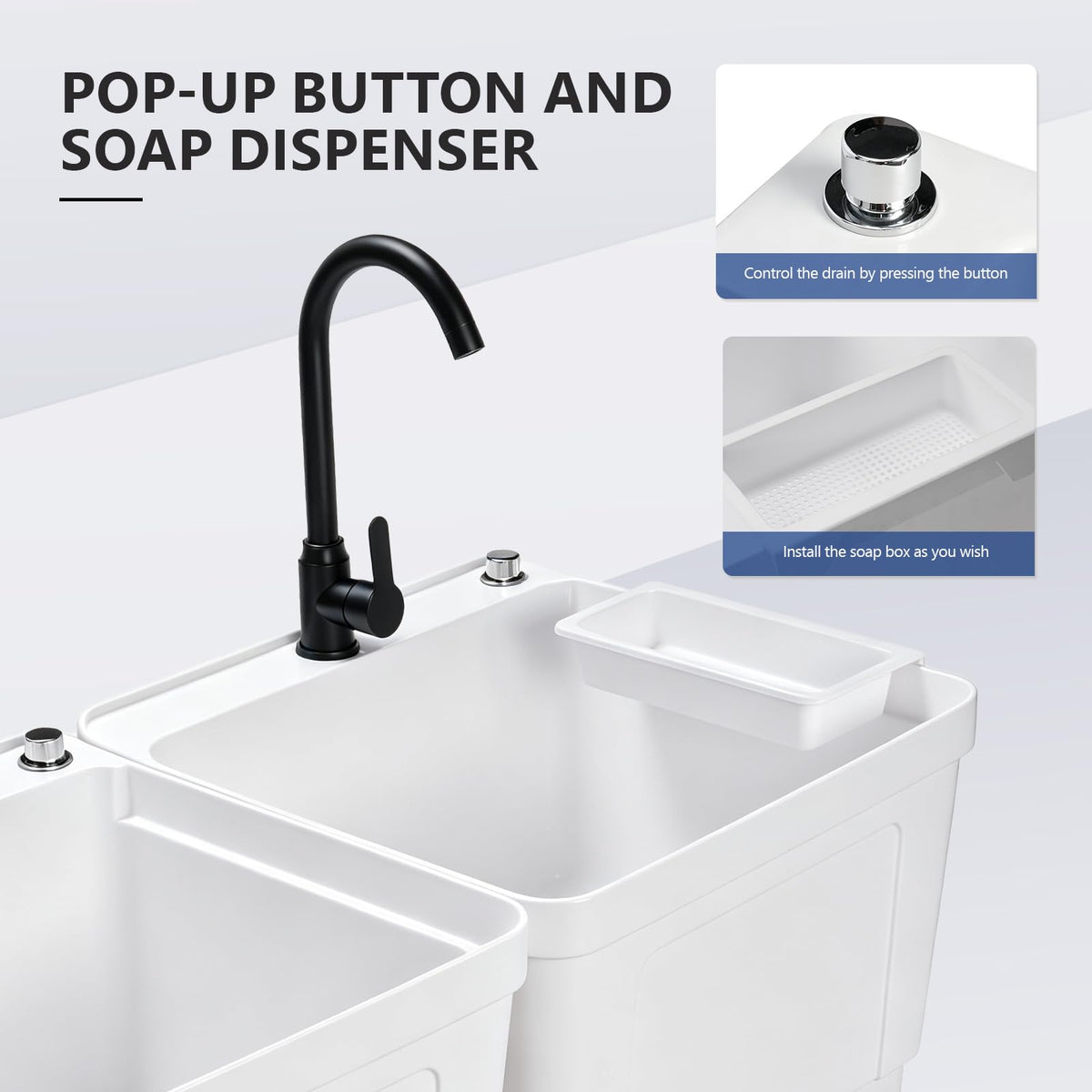 ROVSUN 40" X 19" Double Plastic Laundry Sink with 2 Faucets