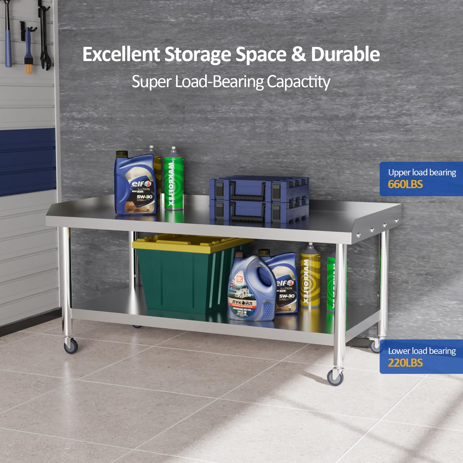 ROVSUN 60" x 30" Stainless Steel Equipment Stand with Wheels