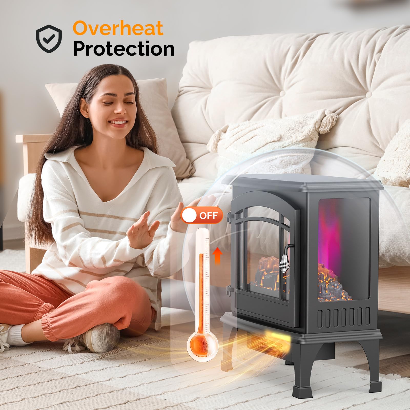 ROVSUN 23" x 20" 1400W 120V Electric Fireplace Stove with Remote