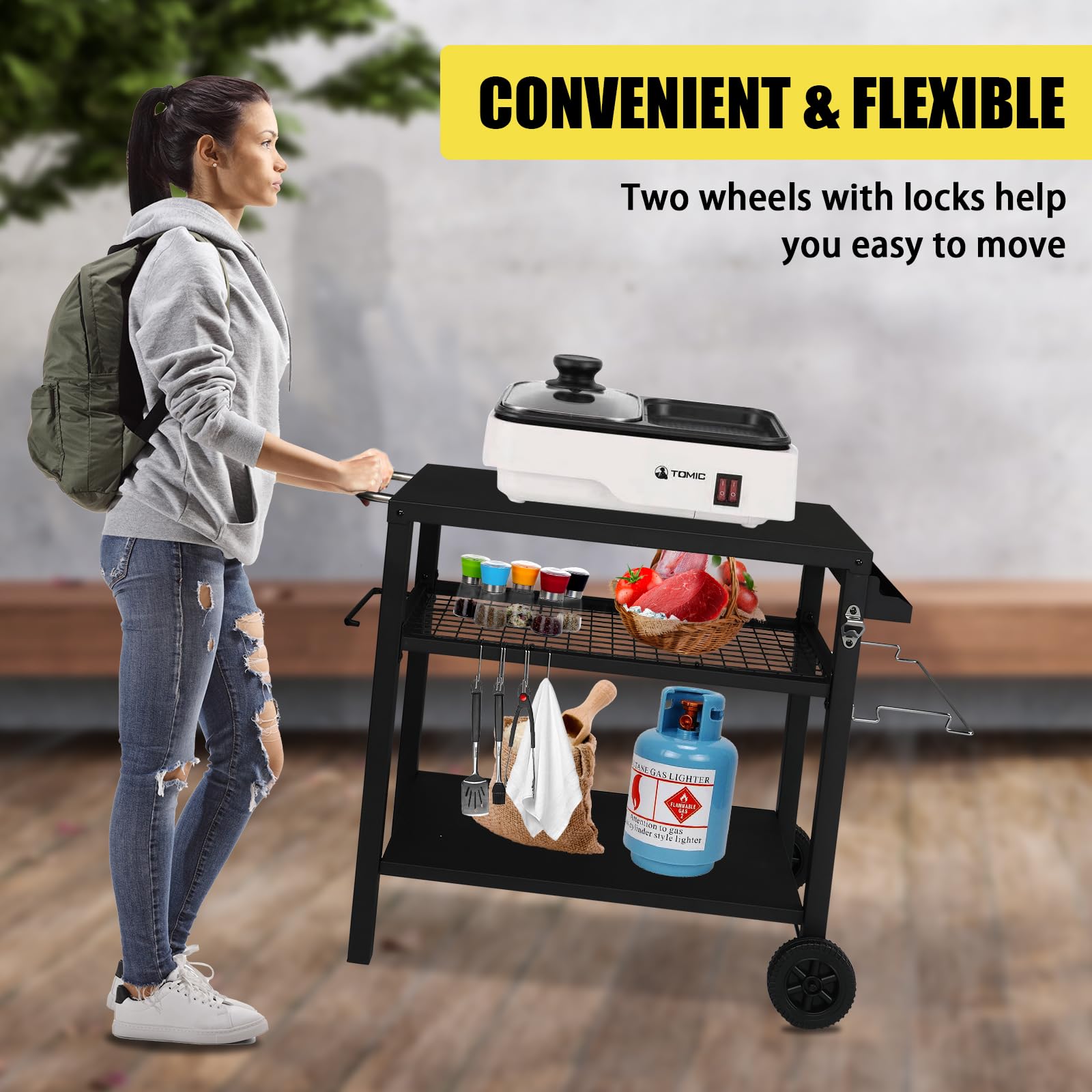 ROVSUN 44" Outdoor Grill Cart with Mesh Racks Black