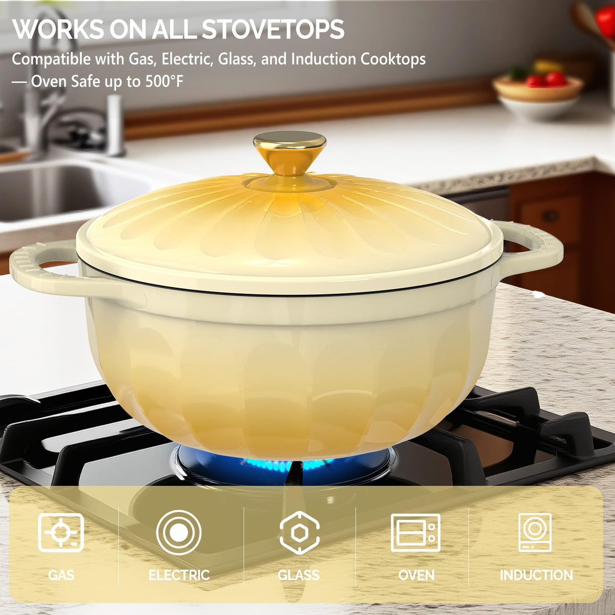 ROVSUN 5 QT Enameled Cast Iron Round Dutch Oven Yellow Gradient