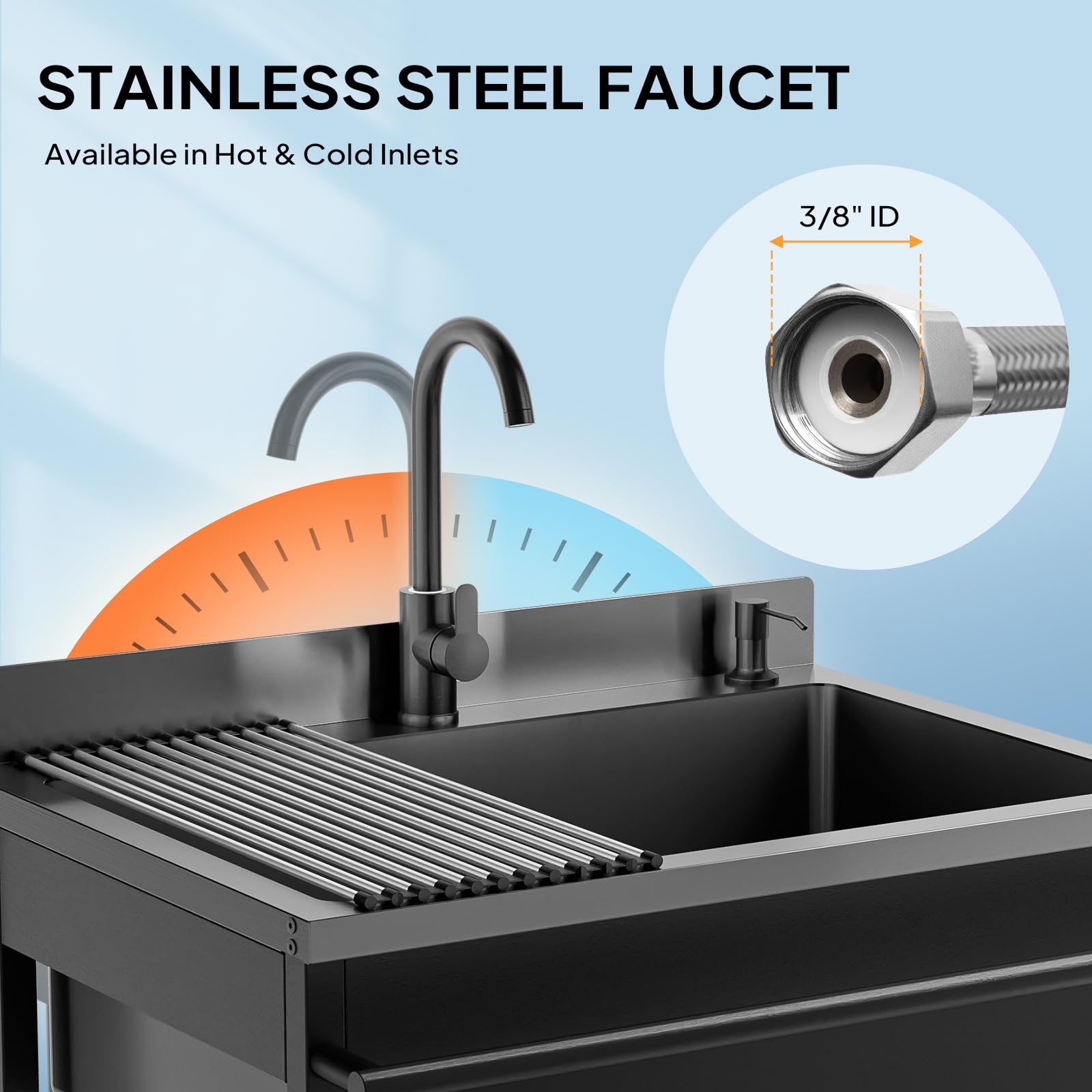 ROVSUN 31" x 22" Stainless Steel Utility Sink with Faucet & Draining Rack