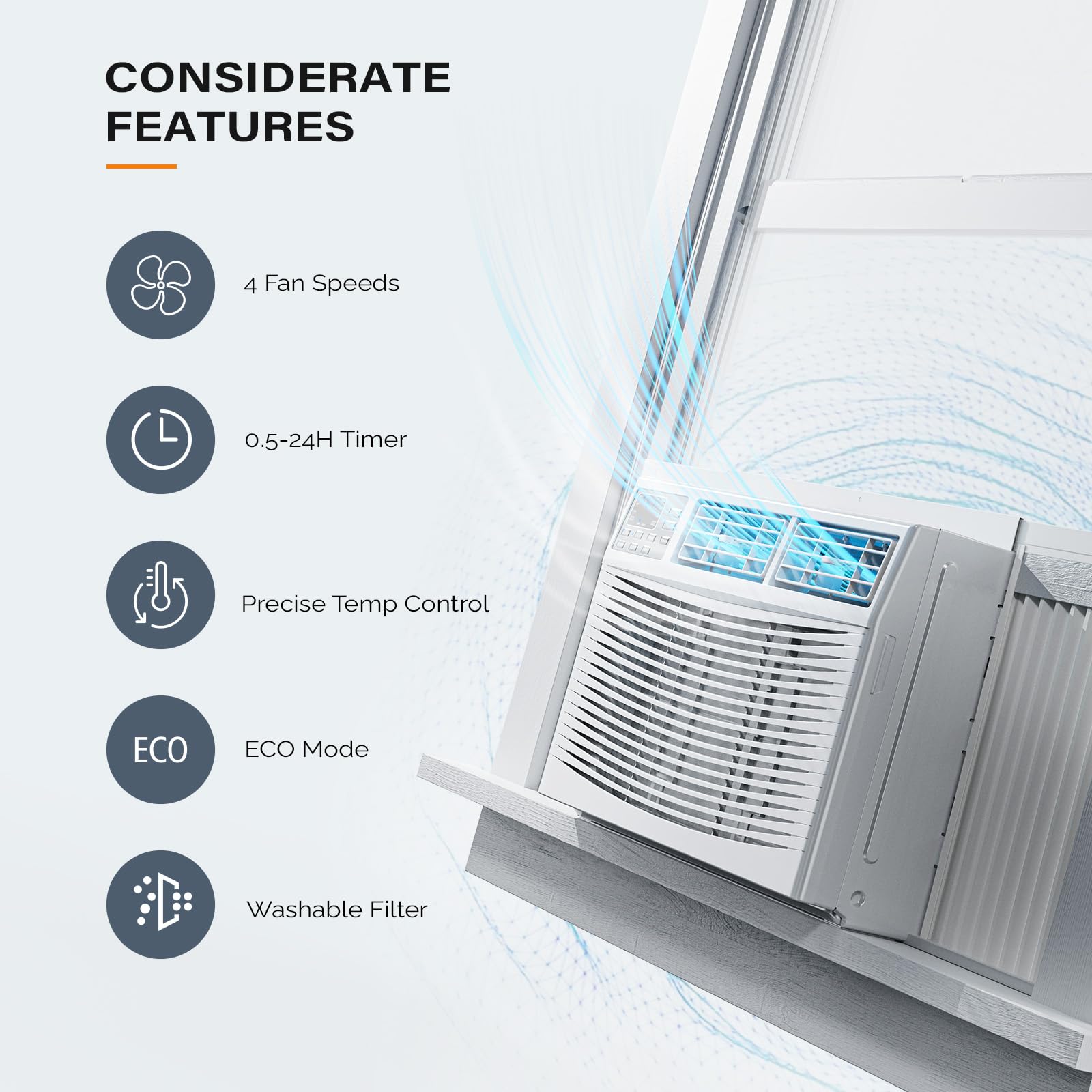 ROVSUN 8,000 BTU 115V Window Air Conditioner with Heat & Wifi/APP & Install Kit