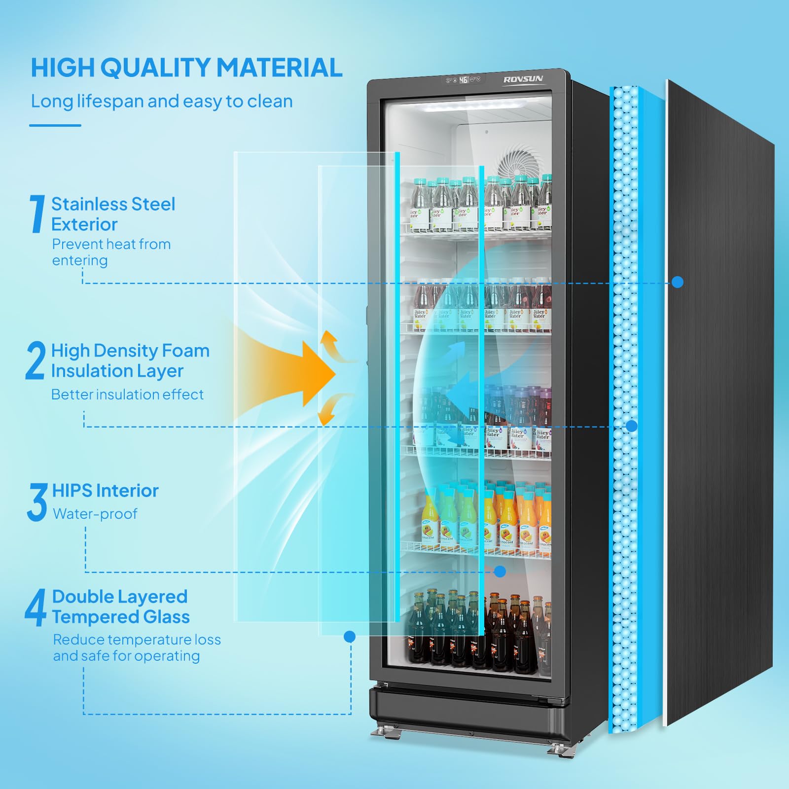 ROVSUN 23" 12 Cu.Ft. Black Glass Door Merchandising Refrigerator