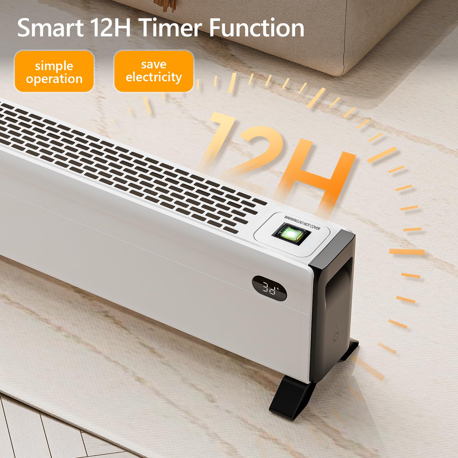 ROVSUN 48" Wide 1,500W 120V Electric Baseboard Heater with Knob Control