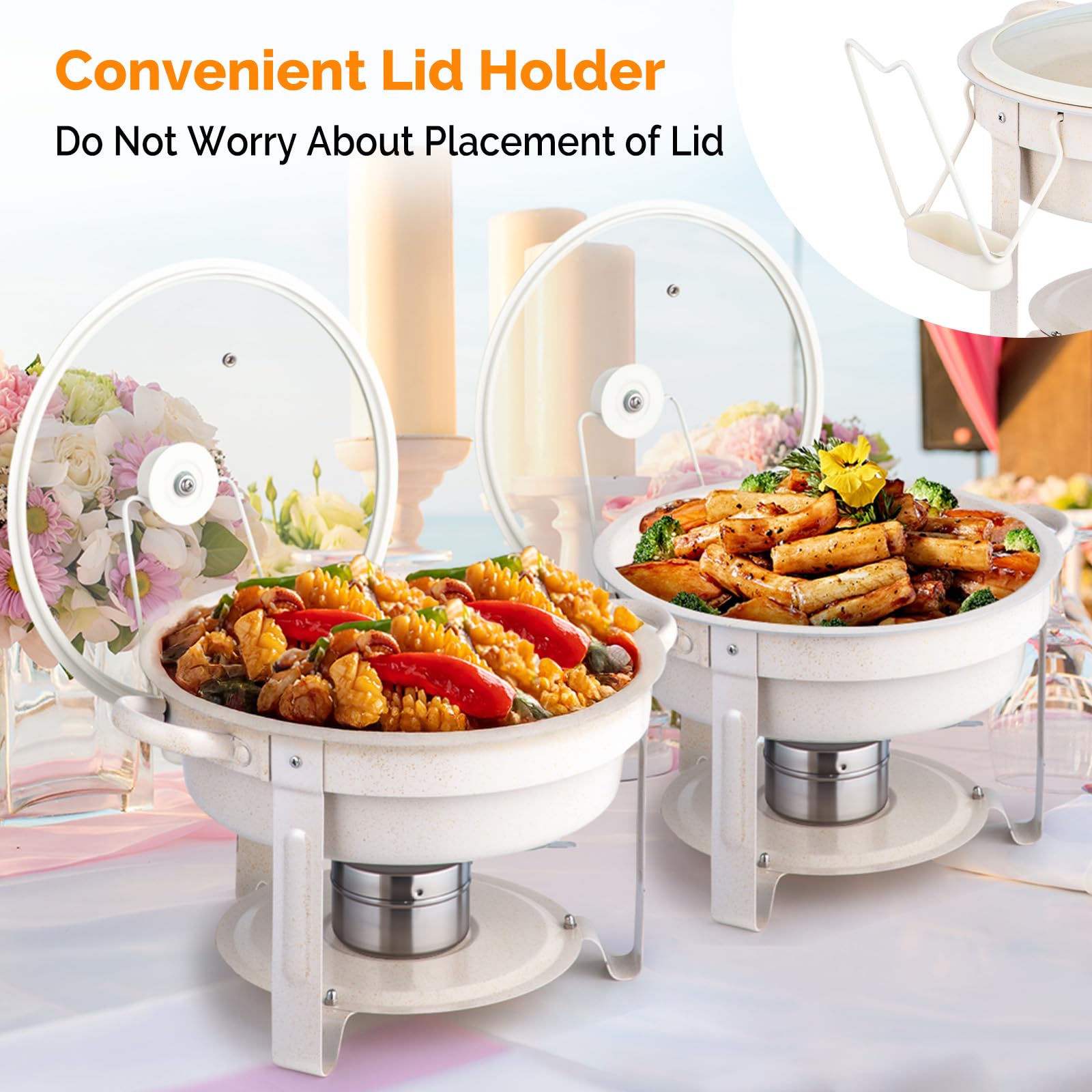 ROVSUN 5 QT Round White Chafing Dish Buffet Set with Lid Holder