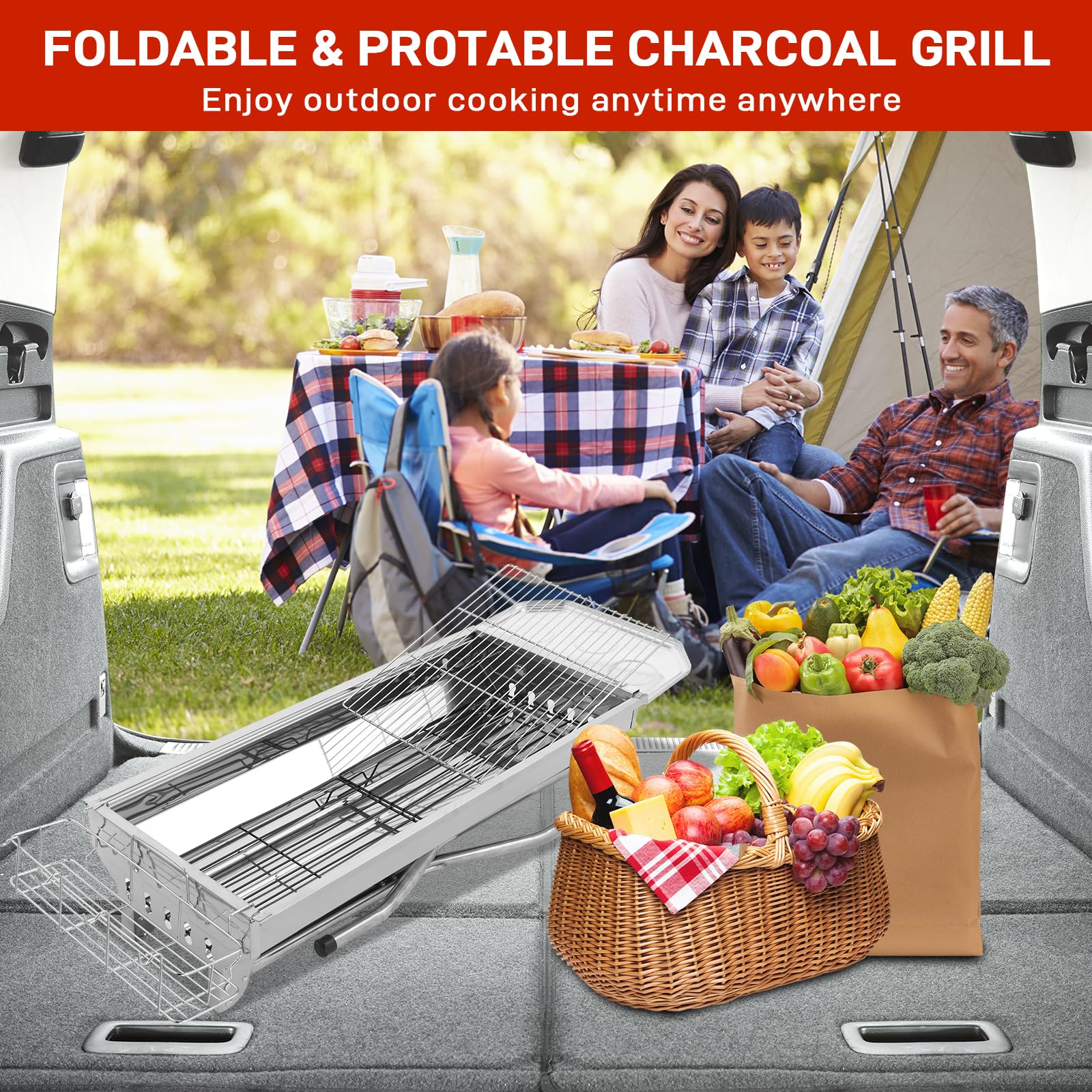 ROVSUN 39" Portable Stainless Steel Charcoal Grill Foldable