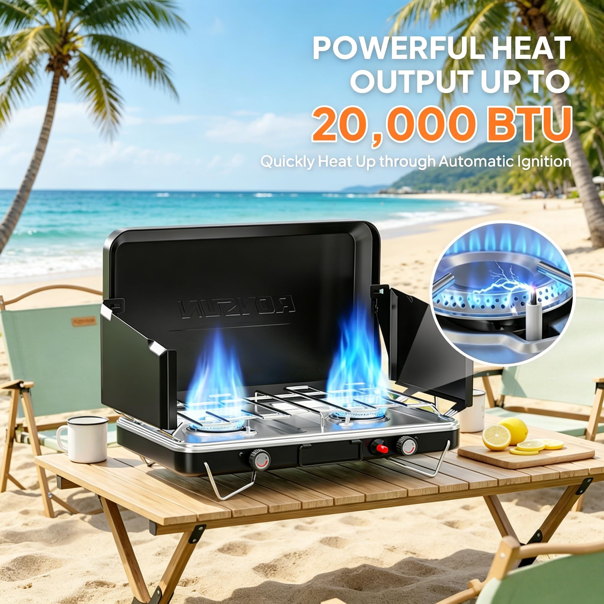 ROVSUN 2-Burner 20000 BTU Propane Camping Stove with Igniter