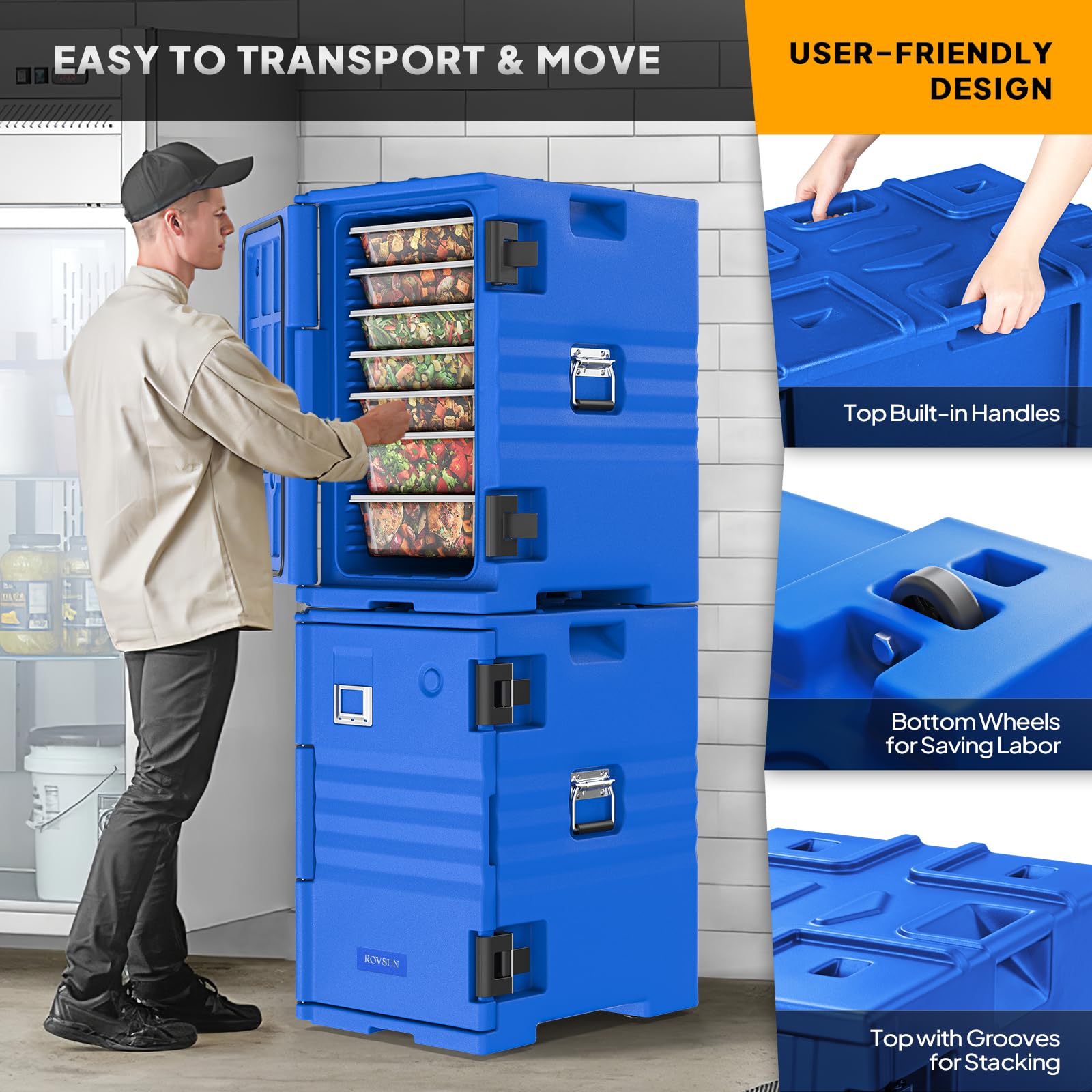 ROVSUN 109 QT Insulated Food Pan Carrier with Wheels Blue