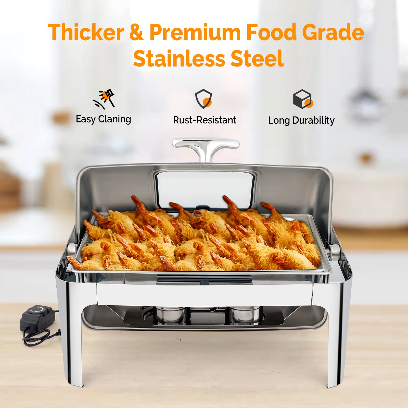 ROVSUN 9 QT 2 In 1 Fuel & Electric Roll Top Chafing Dish Set