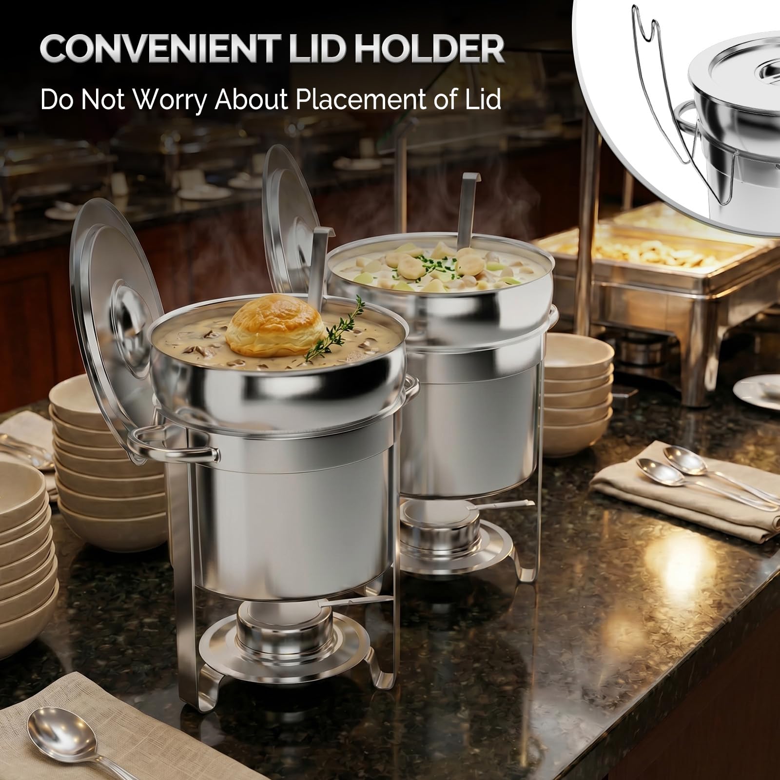 ROVSUN 7 QT Round Silver Buffet Soup Chafer with Lid Holder
