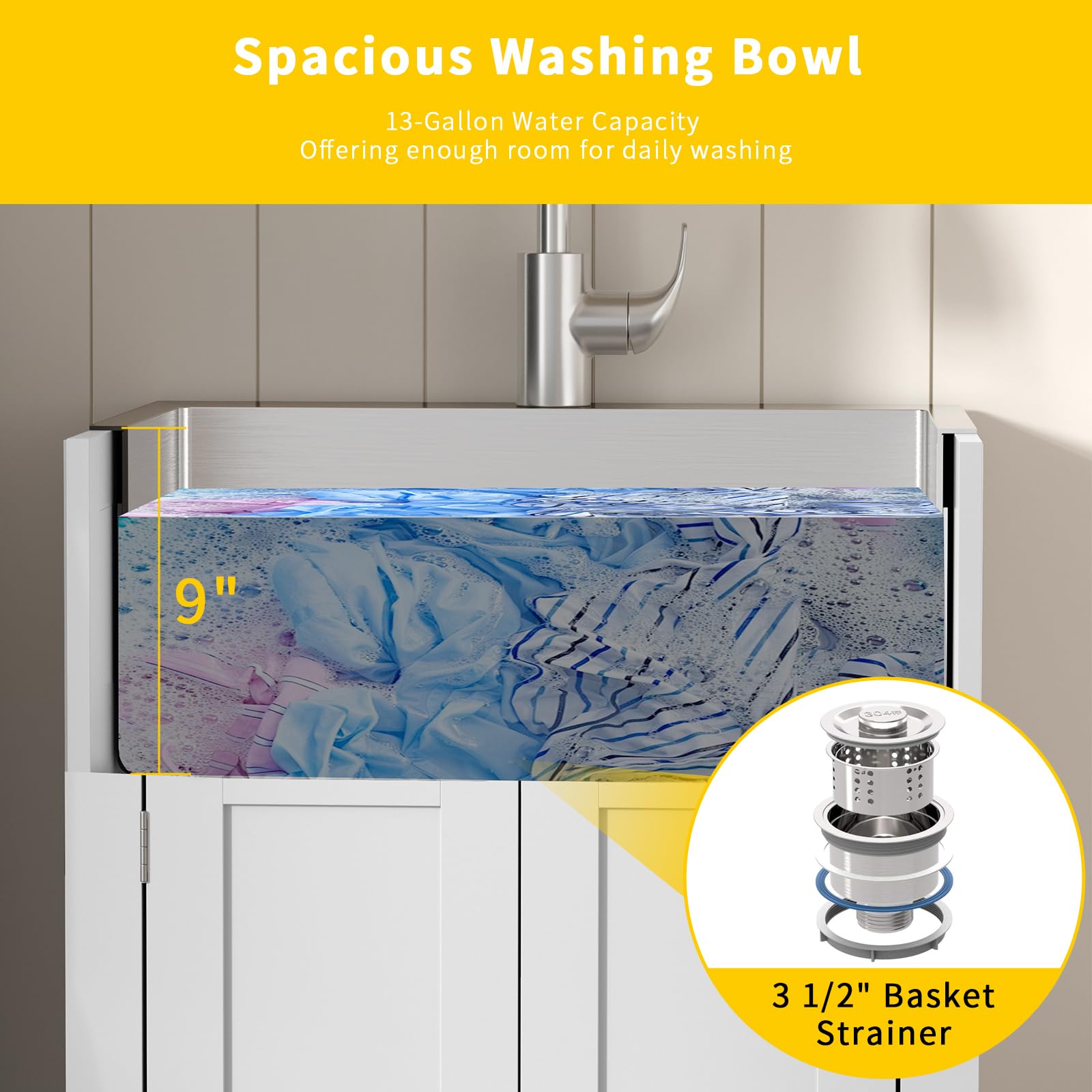 ROVSUN 24" x 20" Utility Sink with Cabinet for Kitchen Laundry Room White